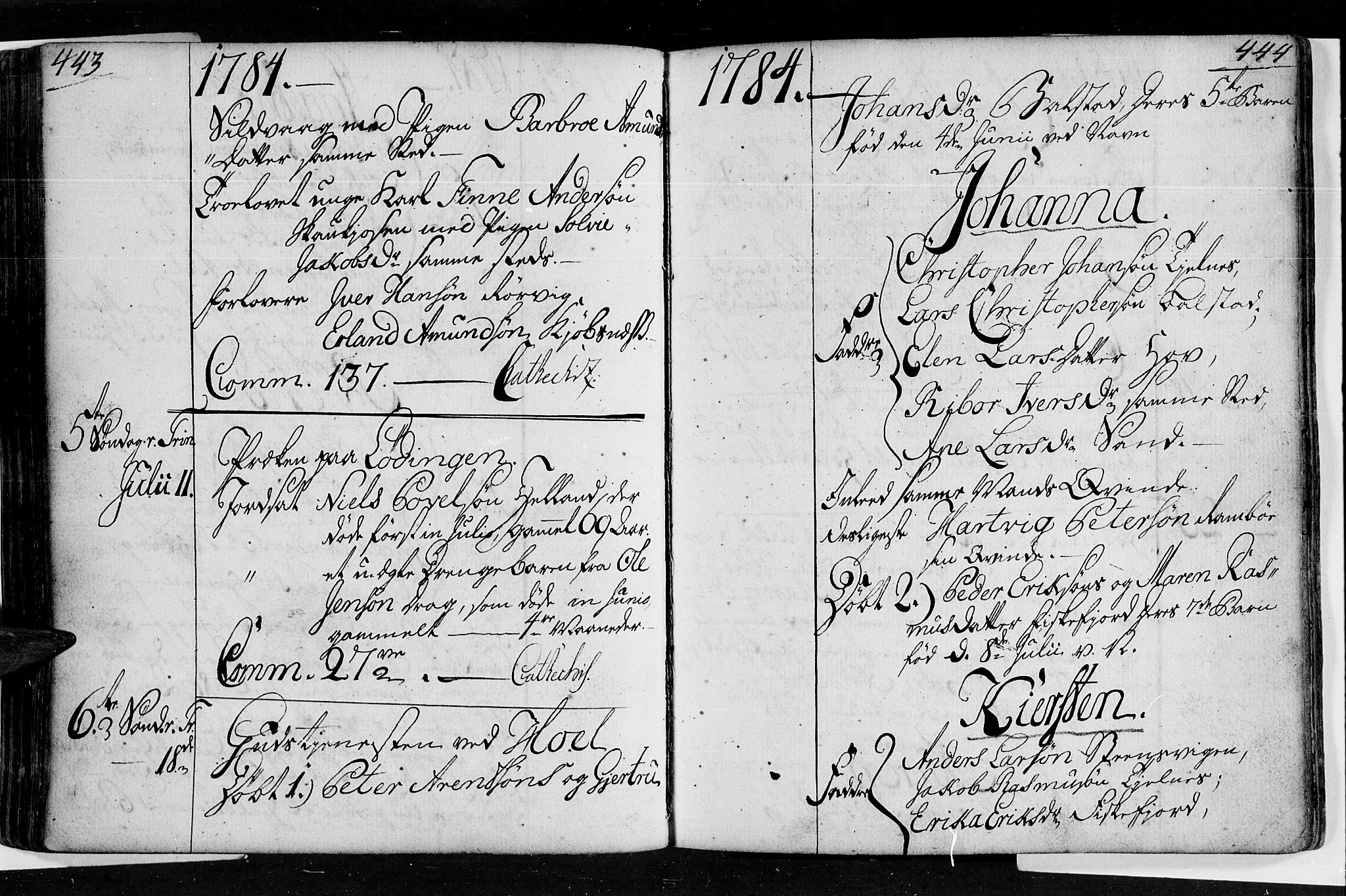 Ministerialprotokoller, klokkerbøker og fødselsregistre - Nordland, SAT/A-1459/872/L1029: Parish register (official) no. 872A04, 1765-1787, p. 443-444
