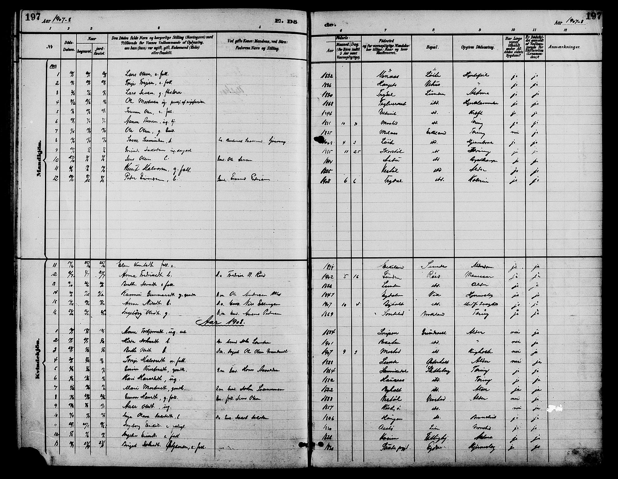 Gjerstad sokneprestkontor, SAK/1111-0014/F/Fb/Fba/L0007: Parish register (copy) no. B 7, 1891-1908, p. 197