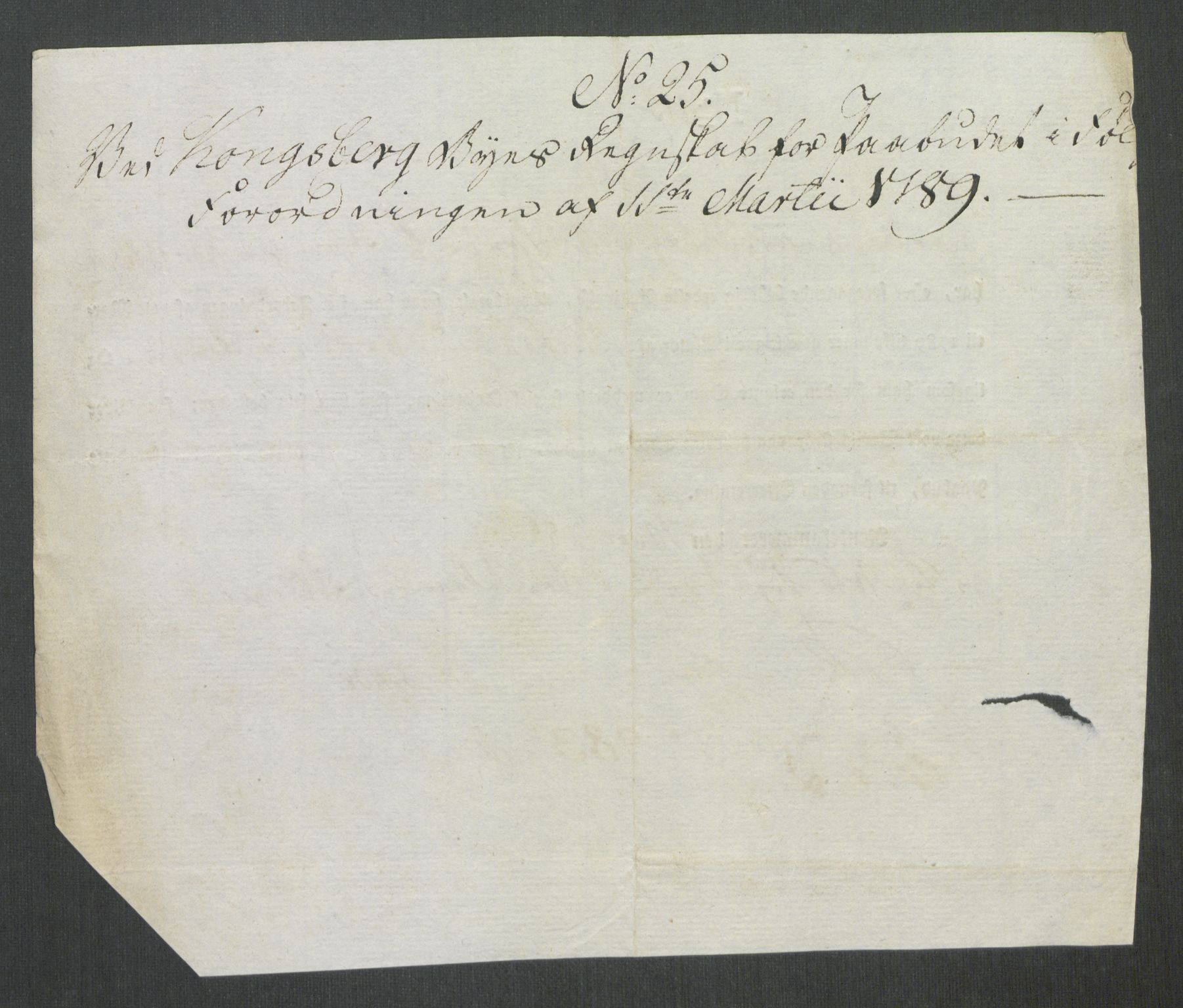 Rentekammeret inntil 1814, Reviderte regnskaper, Mindre regnskaper, AV/RA-EA-4068/Rf/Rfe/L0019: Jæren og Dalane fogderi, Kongsberg, 1789, p. 247