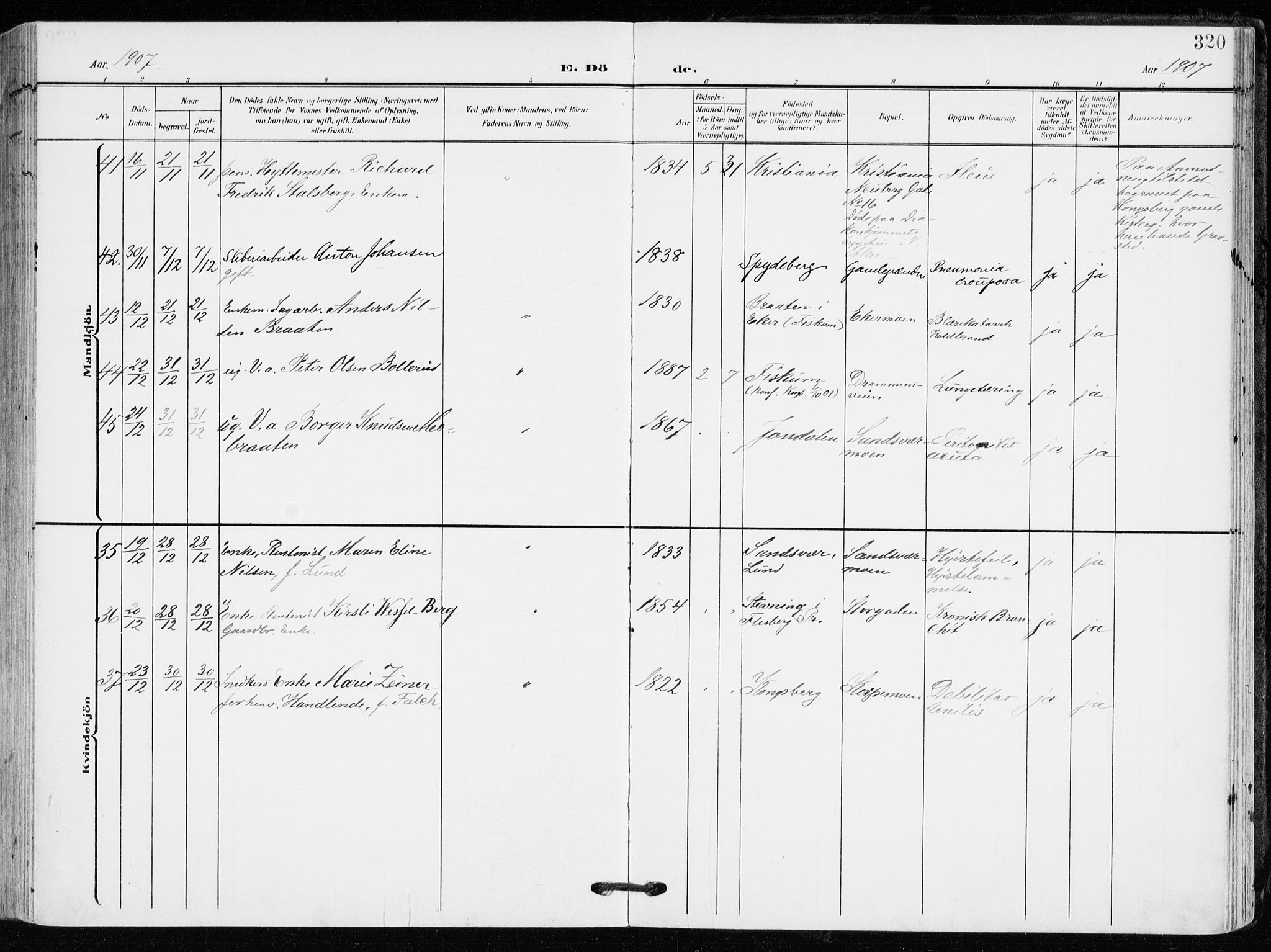 Kongsberg kirkebøker, SAKO/A-22/F/Fb/L0004: Parish register (official) no. II 4, 1906-1918, p. 320