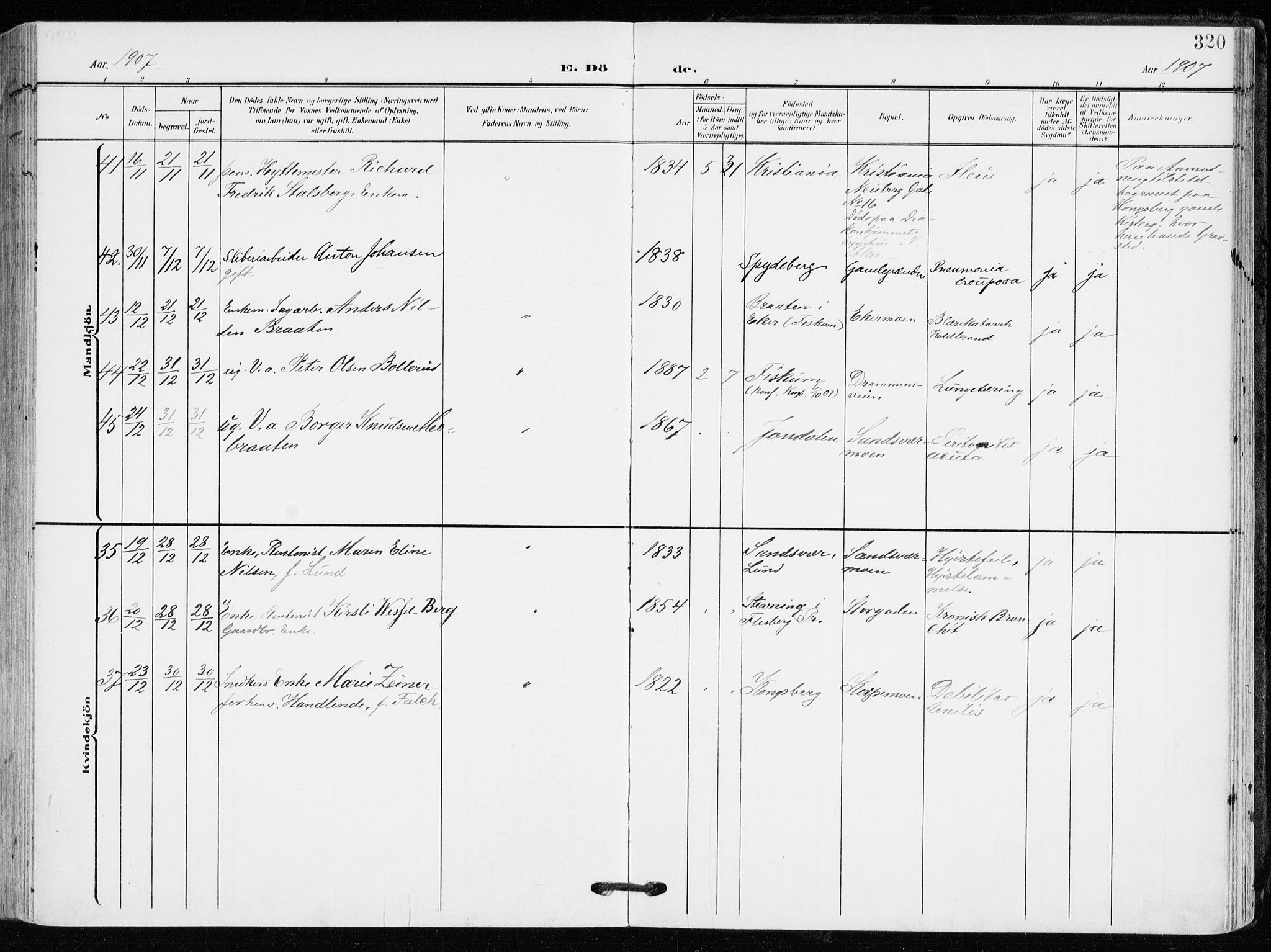 Kongsberg kirkebøker, AV/SAKO-A-22/F/Fb/L0004: Parish register (official) no. II 4, 1906-1918, p. 320