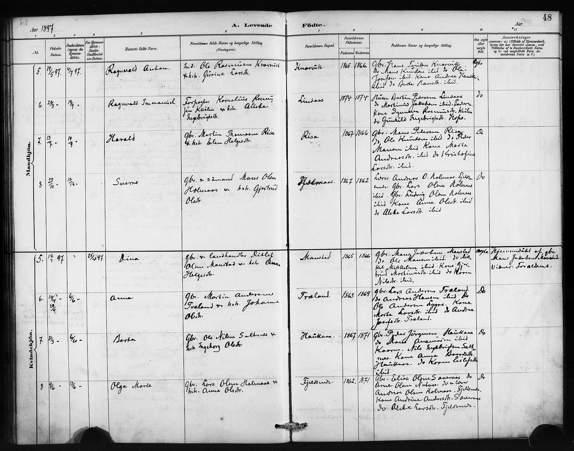 Lindås Sokneprestembete, AV/SAB-A-76701/H/Haa/Haab/L0001: Parish register (official) no. B 1, 1886-1900, p. 48