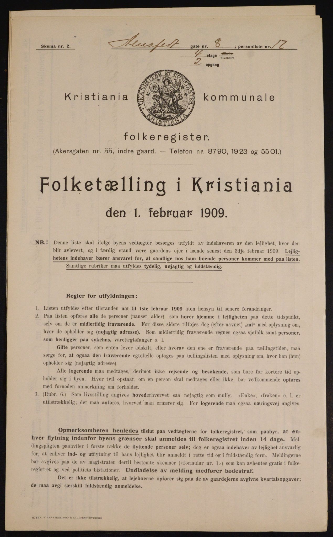 OBA, Municipal Census 1909 for Kristiania, 1909, p. 1150