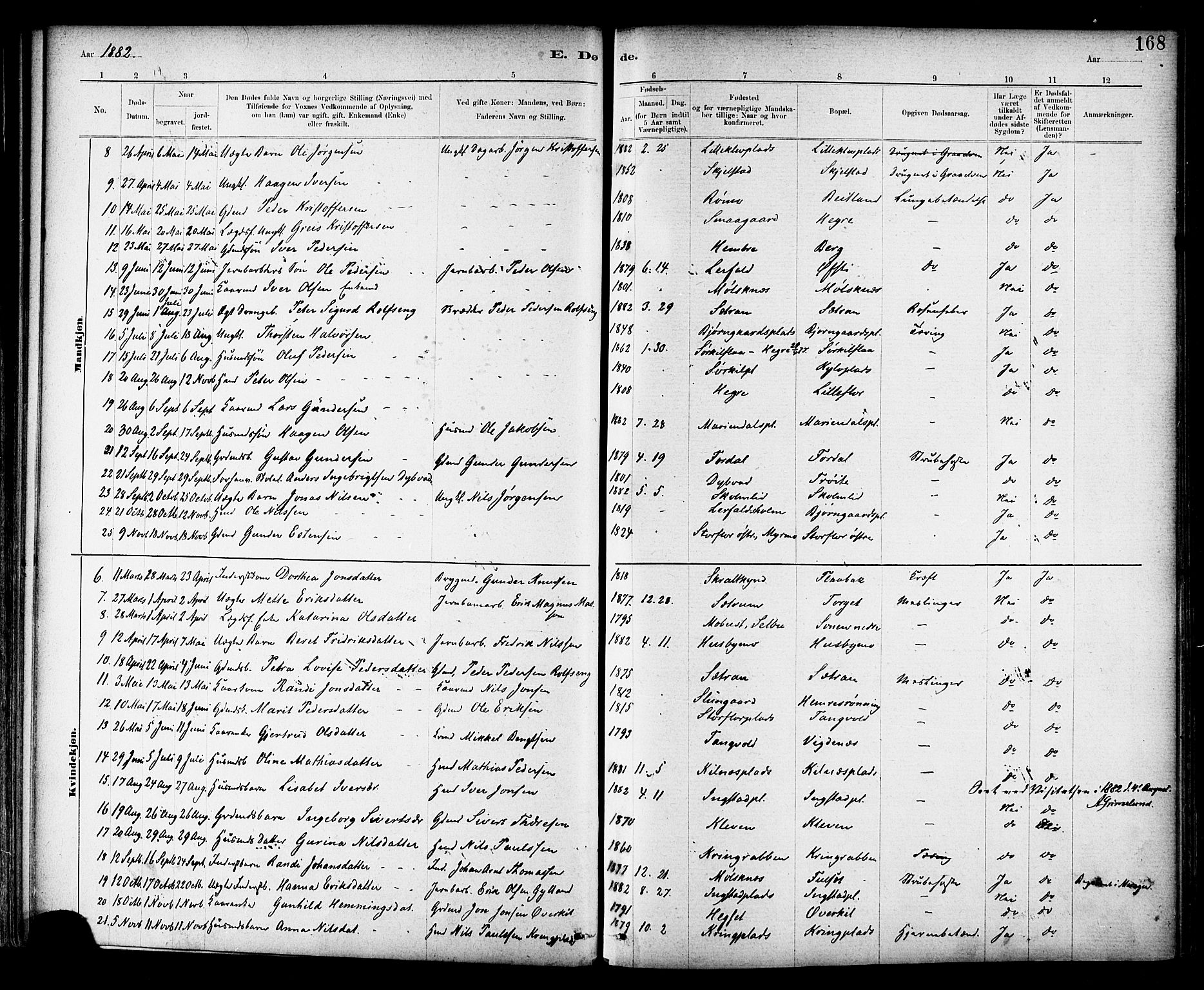 Ministerialprotokoller, klokkerbøker og fødselsregistre - Nord-Trøndelag, SAT/A-1458/703/L0030: Parish register (official) no. 703A03, 1880-1892, p. 168