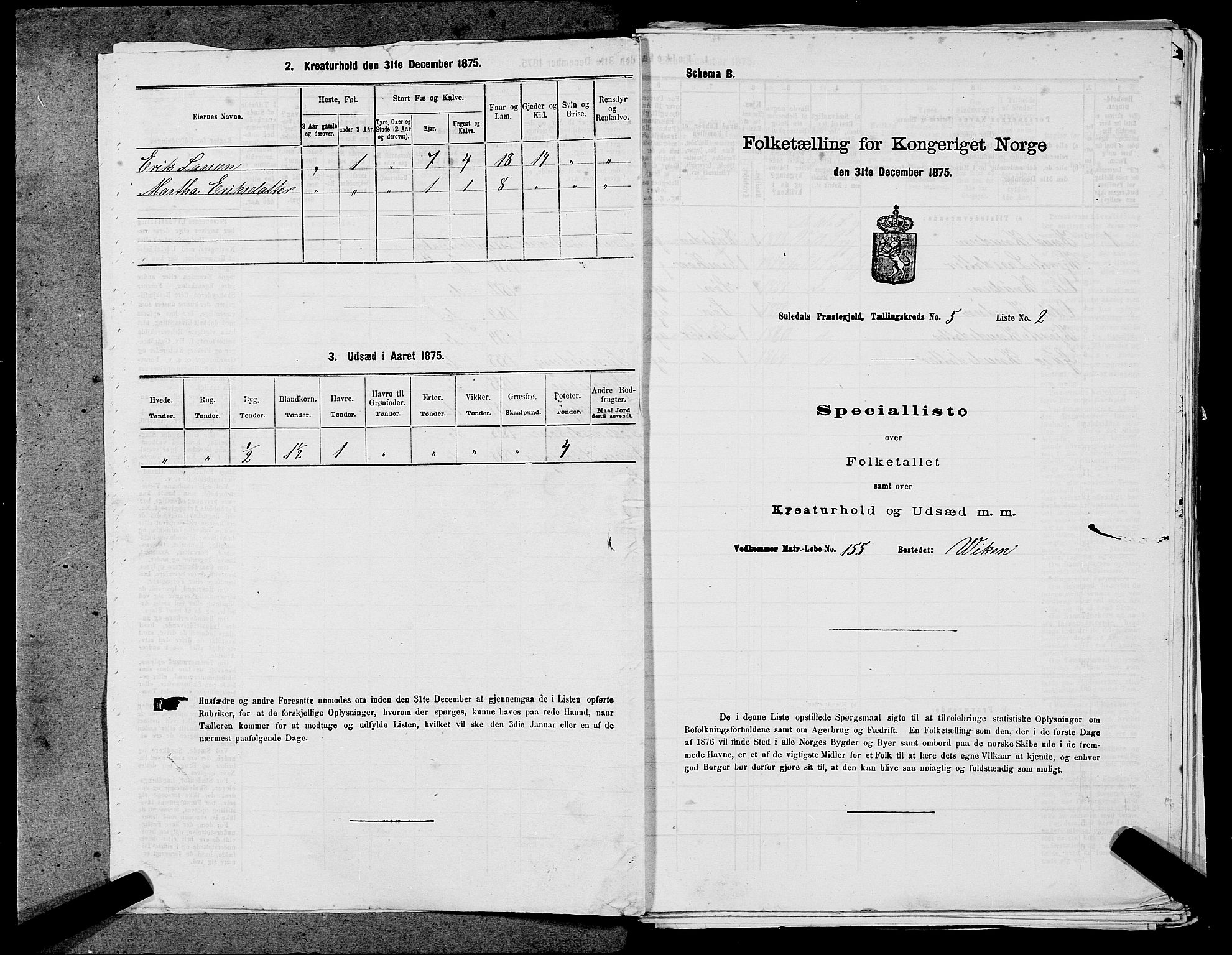 SAST, 1875 census for 1134P Suldal, 1875, p. 569