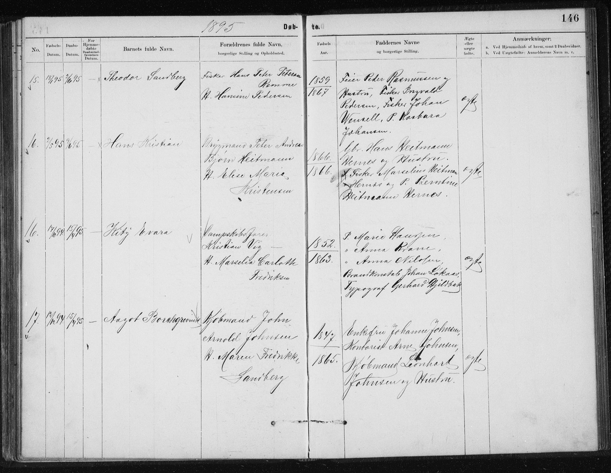 Ministerialprotokoller, klokkerbøker og fødselsregistre - Nordland, AV/SAT-A-1459/801/L0032: Parish register (copy) no. 801C07, 1889-1897, p. 146