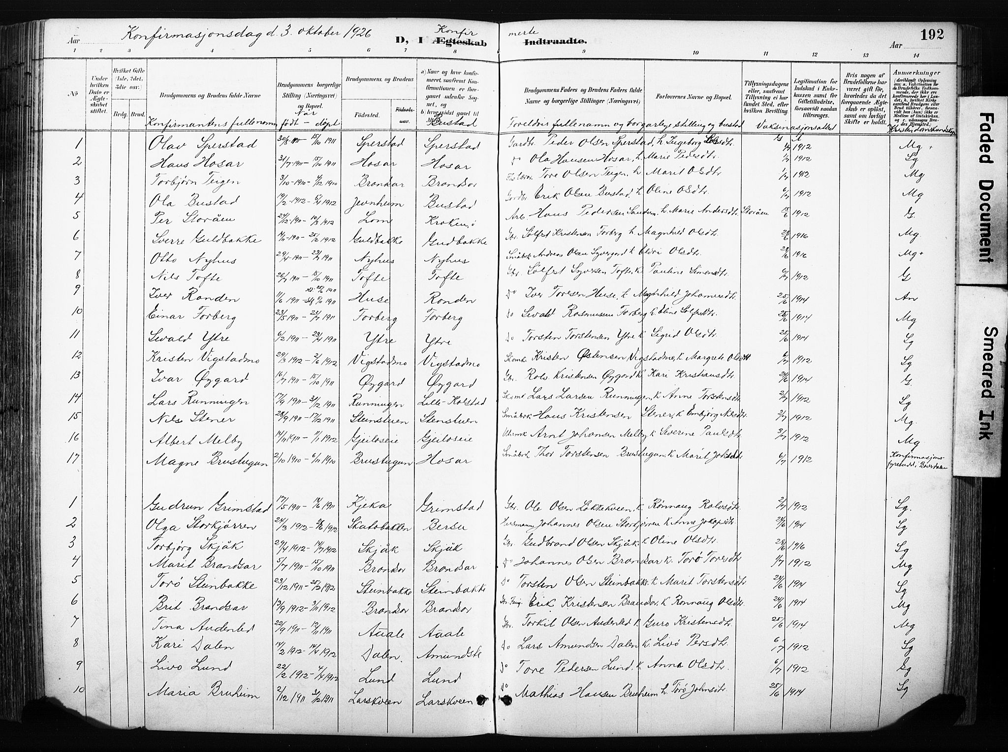 Skjåk prestekontor, AV/SAH-PREST-072/H/Ha/Hab/L0003: Parish register (copy) no. 3, 1893-1932, p. 192