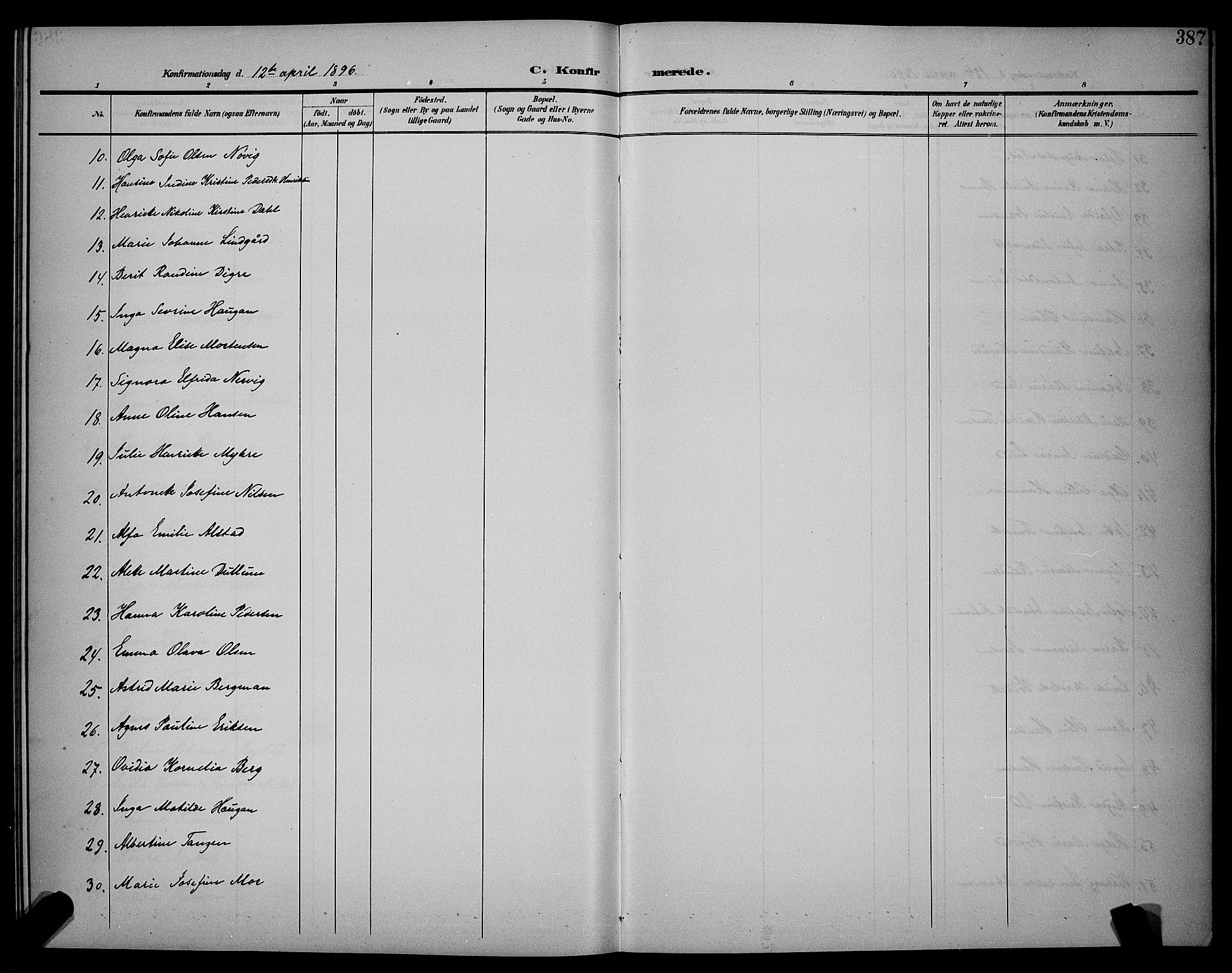 Ministerialprotokoller, klokkerbøker og fødselsregistre - Sør-Trøndelag, AV/SAT-A-1456/604/L0225: Parish register (copy) no. 604C08, 1895-1899, p. 387