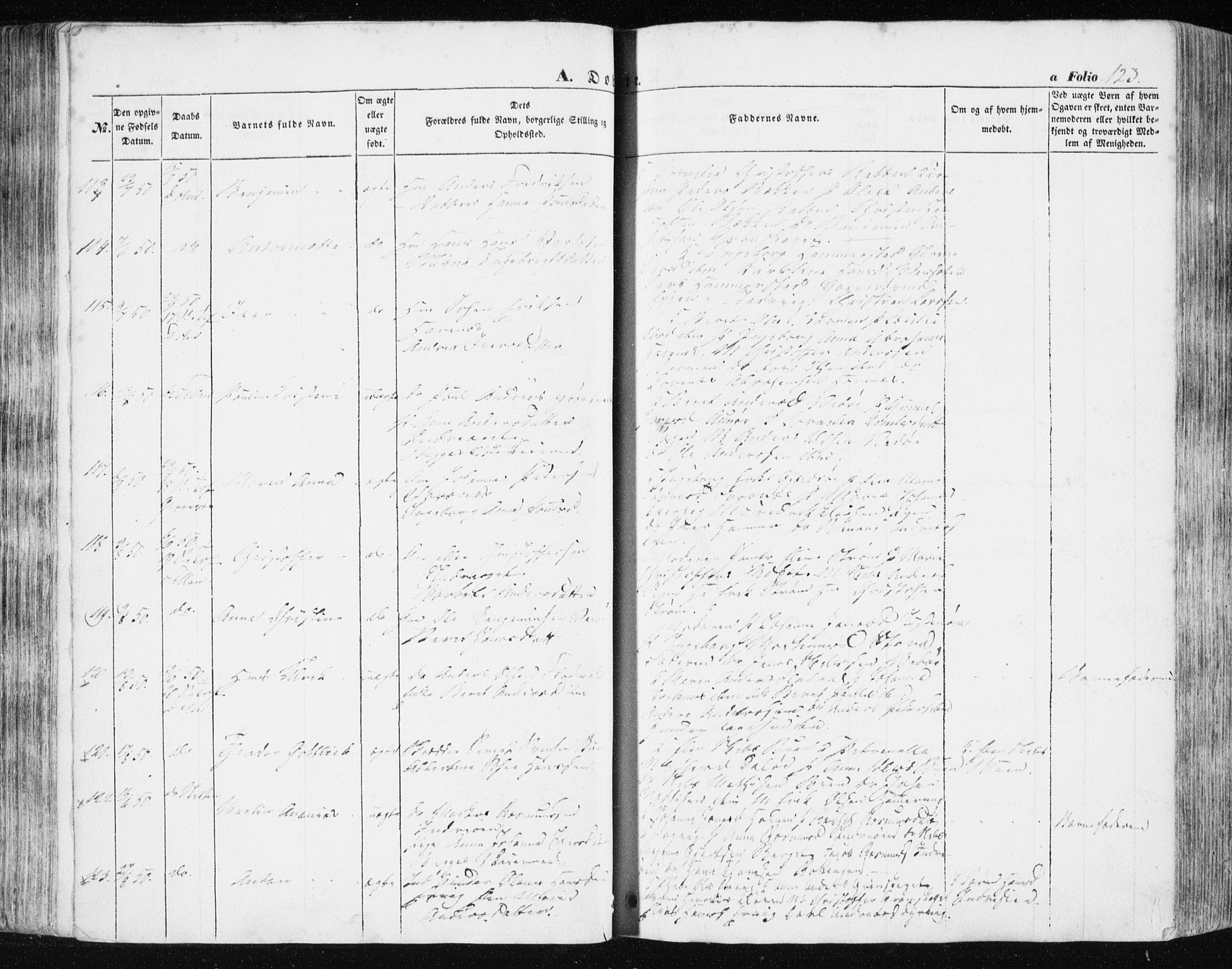 Ministerialprotokoller, klokkerbøker og fødselsregistre - Sør-Trøndelag, AV/SAT-A-1456/634/L0529: Parish register (official) no. 634A05, 1843-1851, p. 123