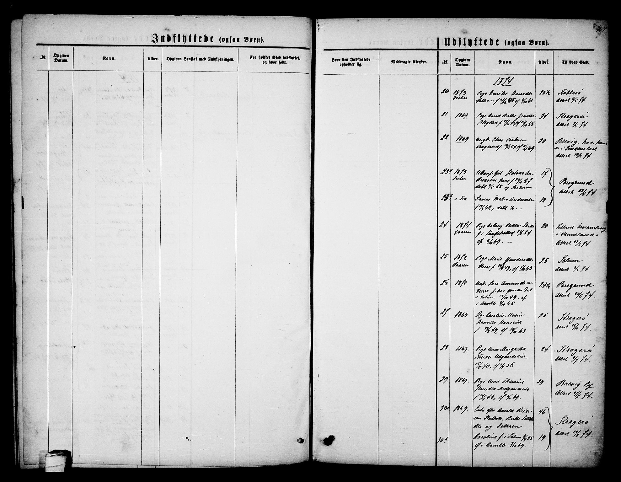 Bamble kirkebøker, SAKO/A-253/G/Ga/L0006: Parish register (copy) no. I 6, 1860-1876, p. 407