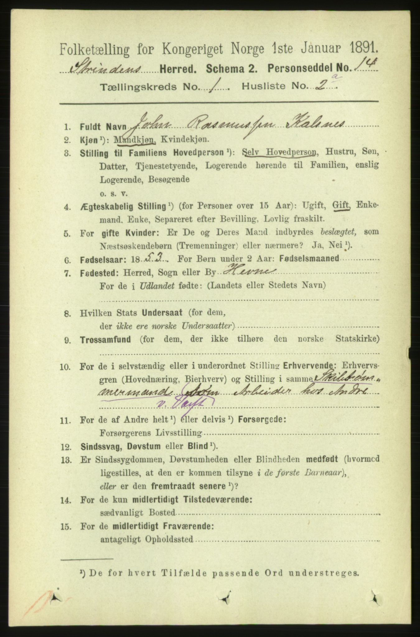 RA, 1891 census for 1660 Strinda, 1891, p. 125