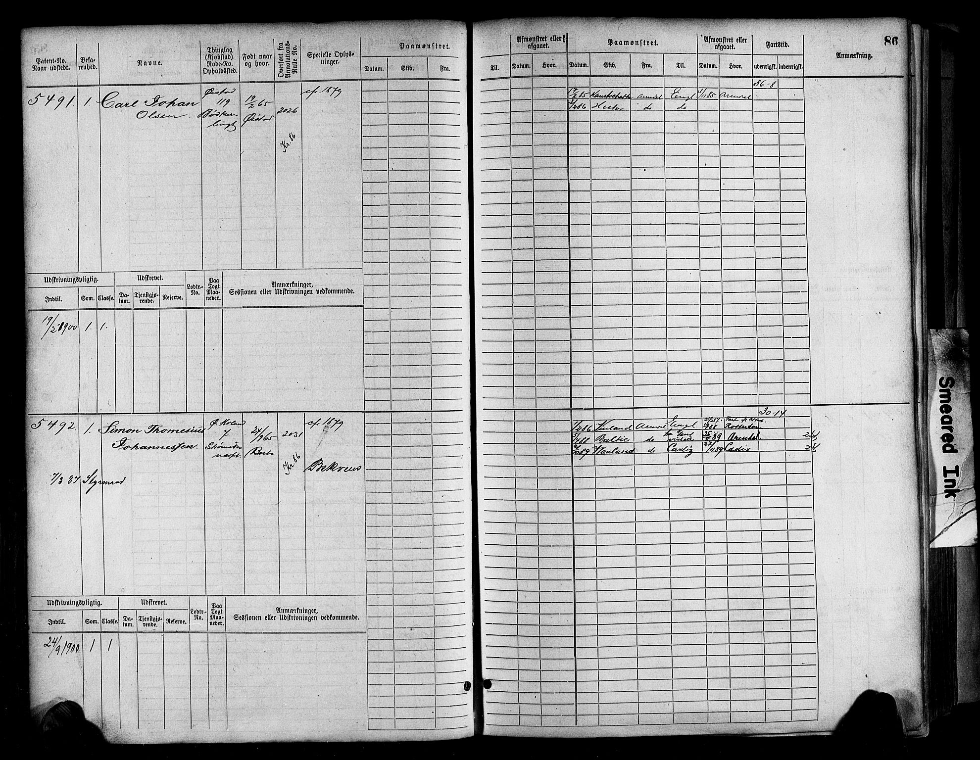 Arendal mønstringskrets, AV/SAK-2031-0012/F/Fb/L0017: Hovedrulle A nr 5323-6076, S-15, 1884-1892, p. 87