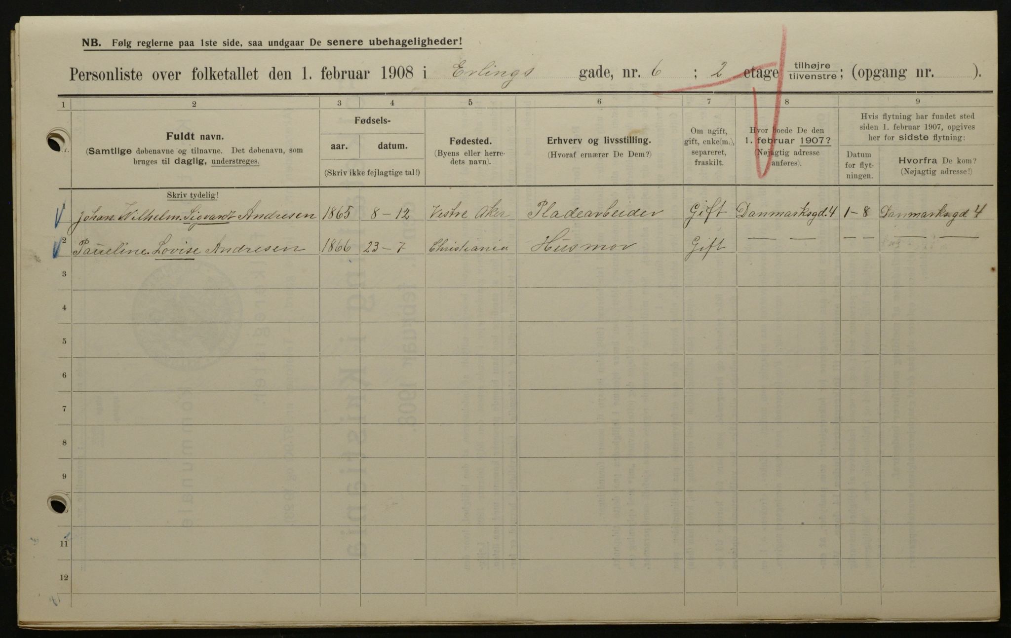 OBA, Municipal Census 1908 for Kristiania, 1908, p. 20031