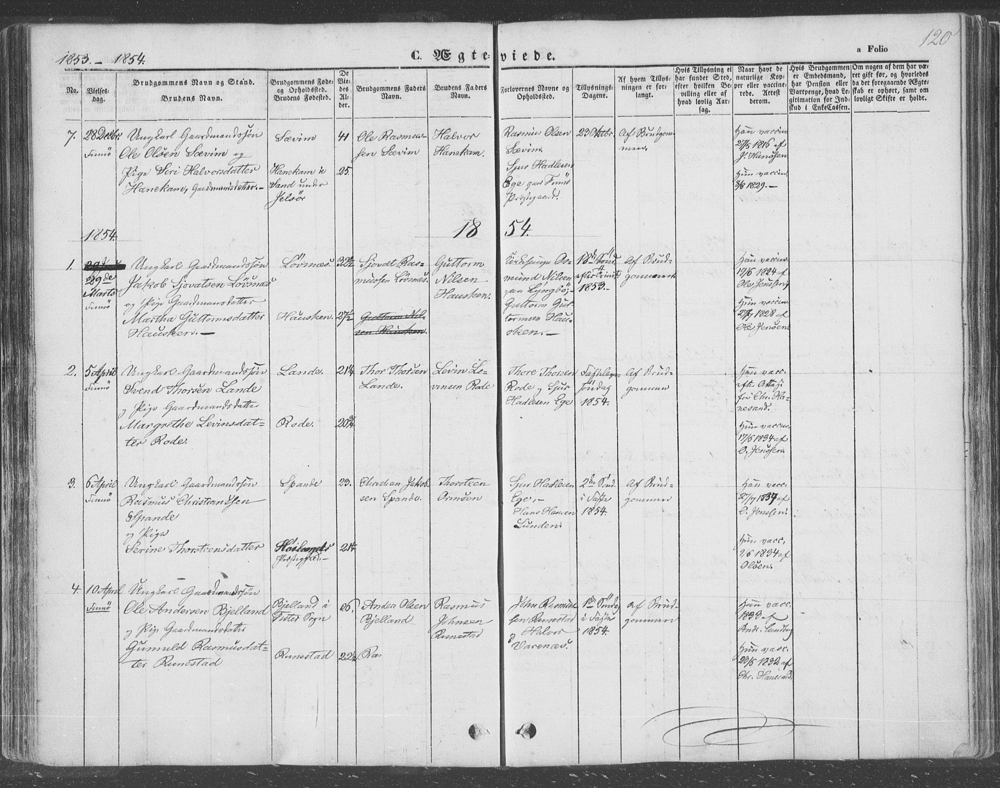 Finnøy sokneprestkontor, AV/SAST-A-101825/H/Ha/Haa/L0007: Parish register (official) no. A 7, 1847-1862, p. 120