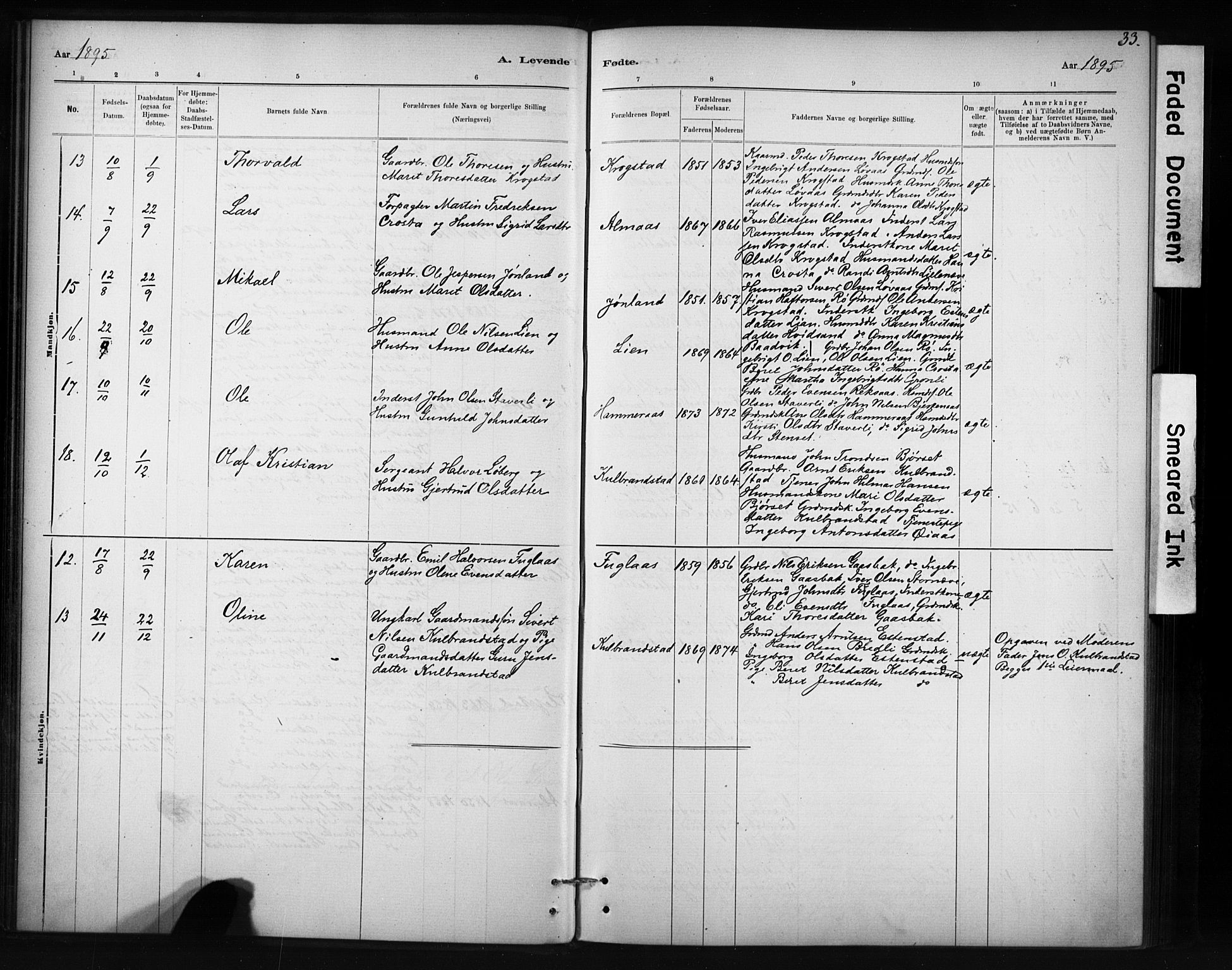 Ministerialprotokoller, klokkerbøker og fødselsregistre - Sør-Trøndelag, AV/SAT-A-1456/694/L1127: Parish register (official) no. 694A01, 1887-1905, p. 33