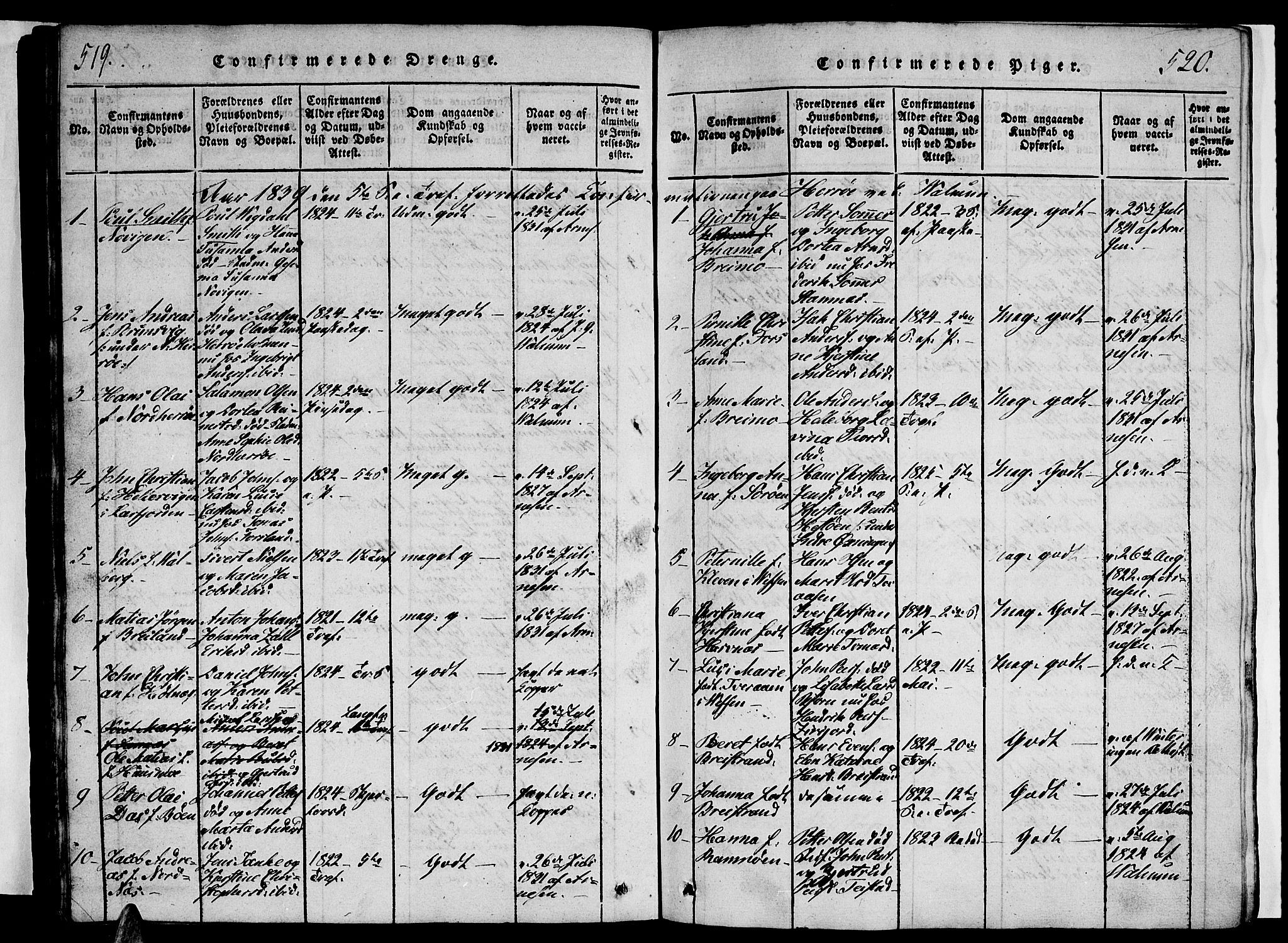 Ministerialprotokoller, klokkerbøker og fødselsregistre - Nordland, AV/SAT-A-1459/834/L0510: Parish register (copy) no. 834C01, 1820-1847, p. 519-520