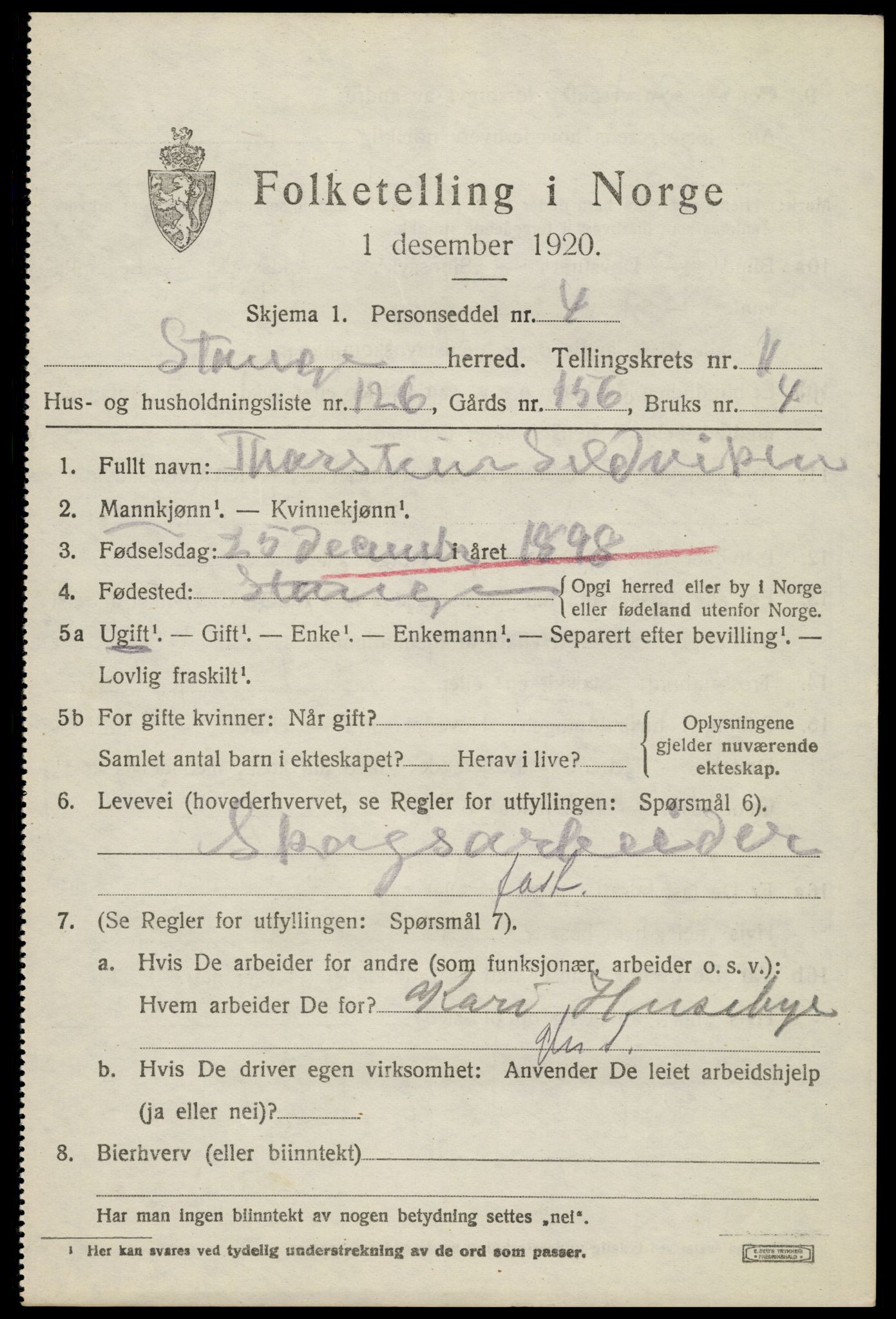 SAH, 1920 census for Stange, 1920, p. 18265