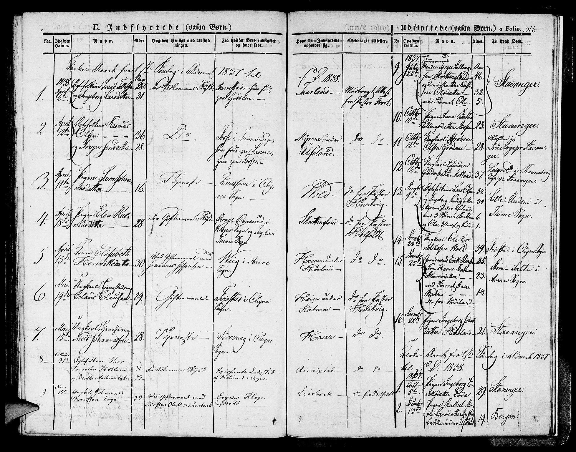 Hå sokneprestkontor, SAST/A-101801/001/30BA/L0004: Parish register (official) no. A 4.1 /1, 1826-1841, p. 316