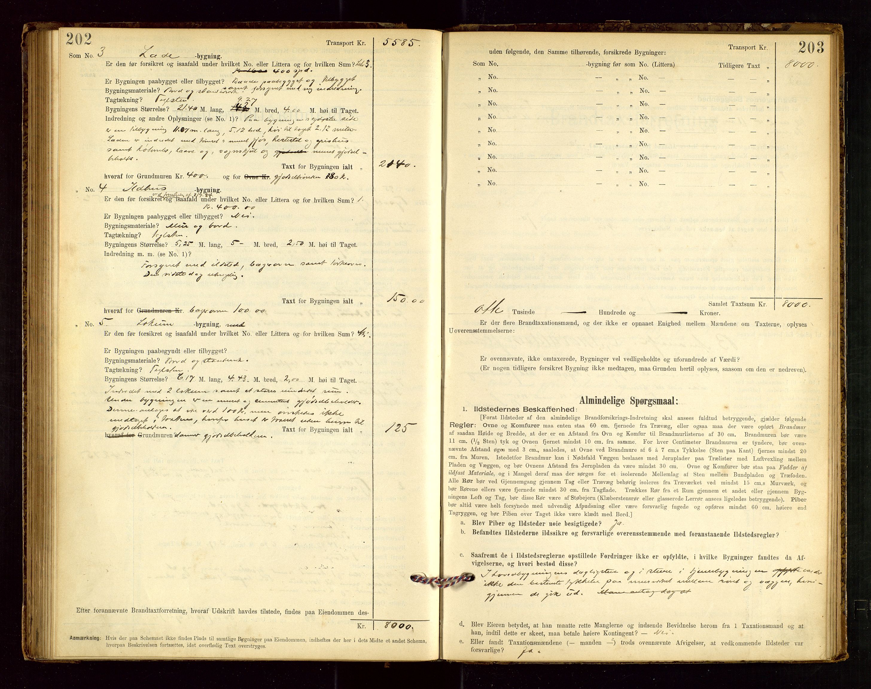 Tysvær lensmannskontor, AV/SAST-A-100192/Gob/L0001: "Brandtaxationsprotokol for Tysvær Lensmandsdistrikt Ryfylke Fogderi", 1894-1916, p. 202-203