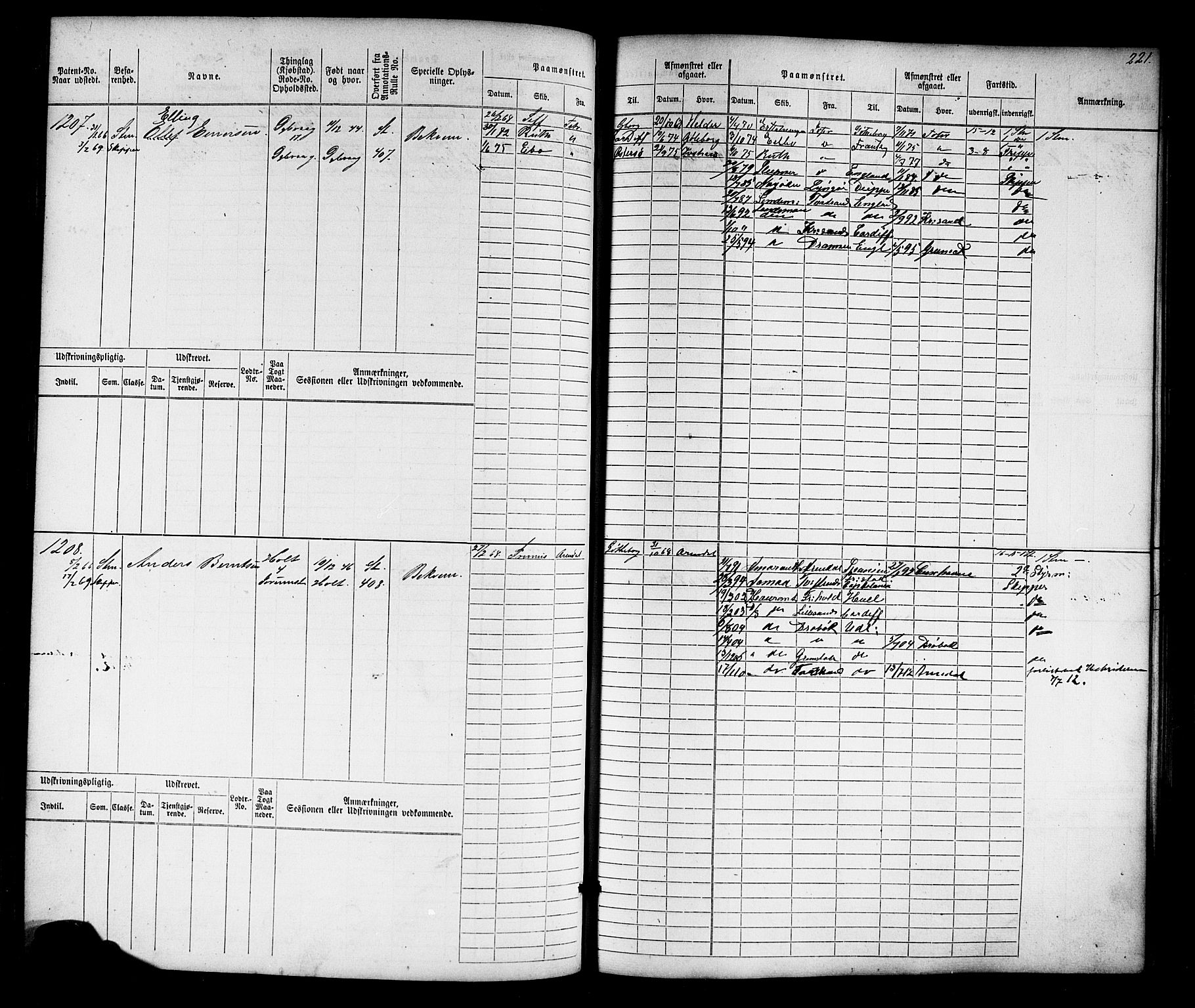 Tvedestrand mønstringskrets, AV/SAK-2031-0011/F/Fb/L0016: Hovedrulle nr 767-1532, U-32, 1869-1910, p. 227