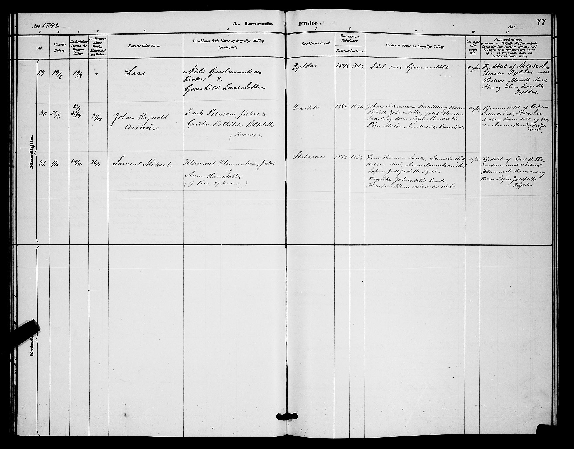 Kistrand/Porsanger sokneprestembete, AV/SATØ-S-1351/H/Hb/L0004.klokk: Parish register (copy) no. 4, 1885-1894, p. 77