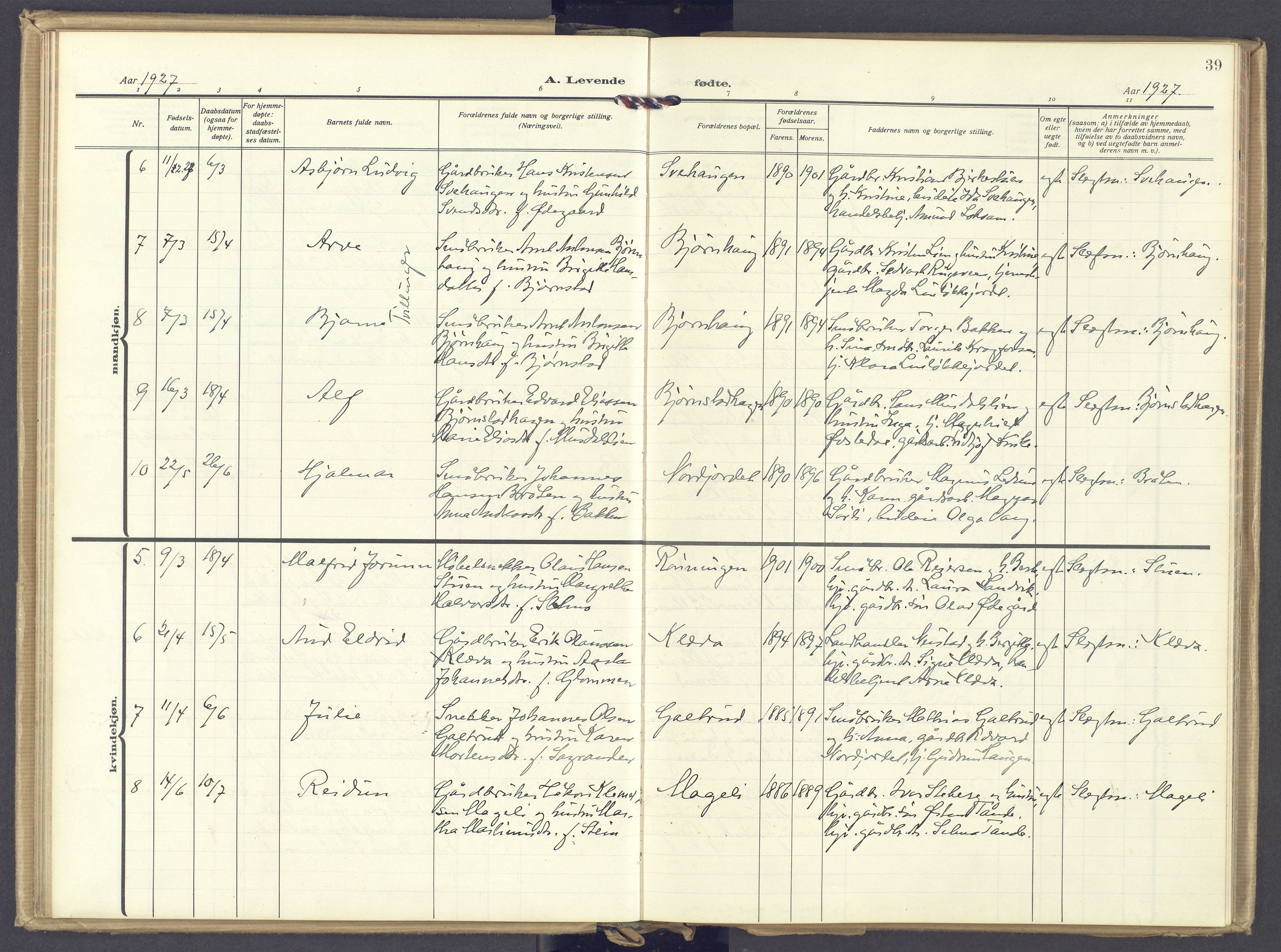 Øyer prestekontor, AV/SAH-PREST-084/H/Ha/Haa/L0014: Parish register (official) no. 14, 1919-1932, p. 39