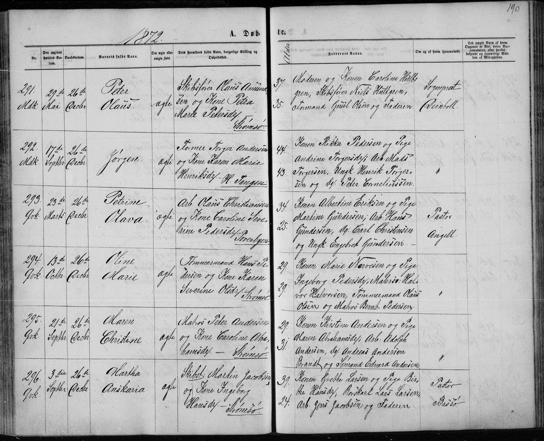 Strømsø kirkebøker, SAKO/A-246/F/Fa/L0016: Parish register (official) no. I 16, 1868-1873, p. 190