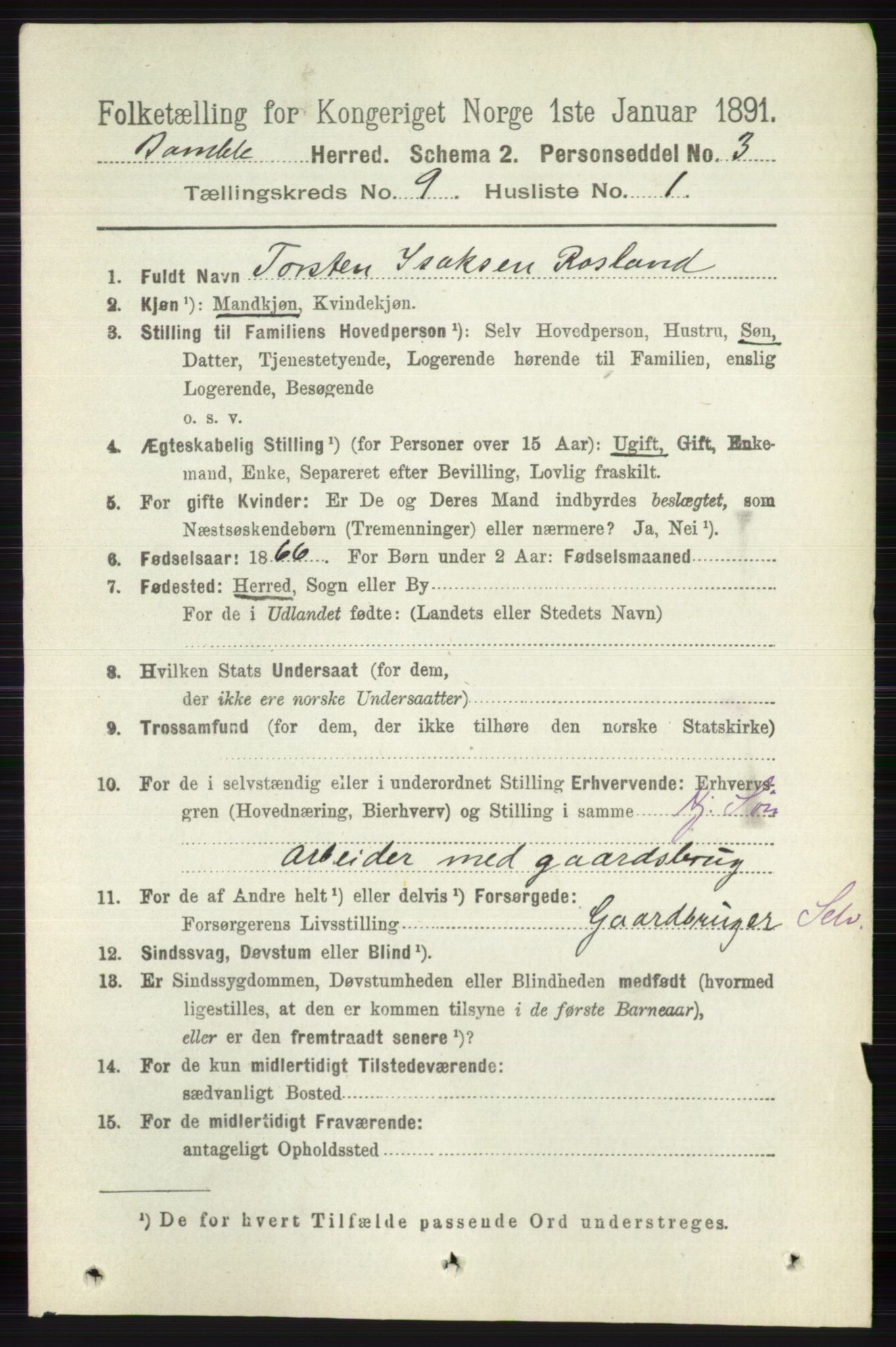 RA, 1891 census for 0814 Bamble, 1891, p. 4187