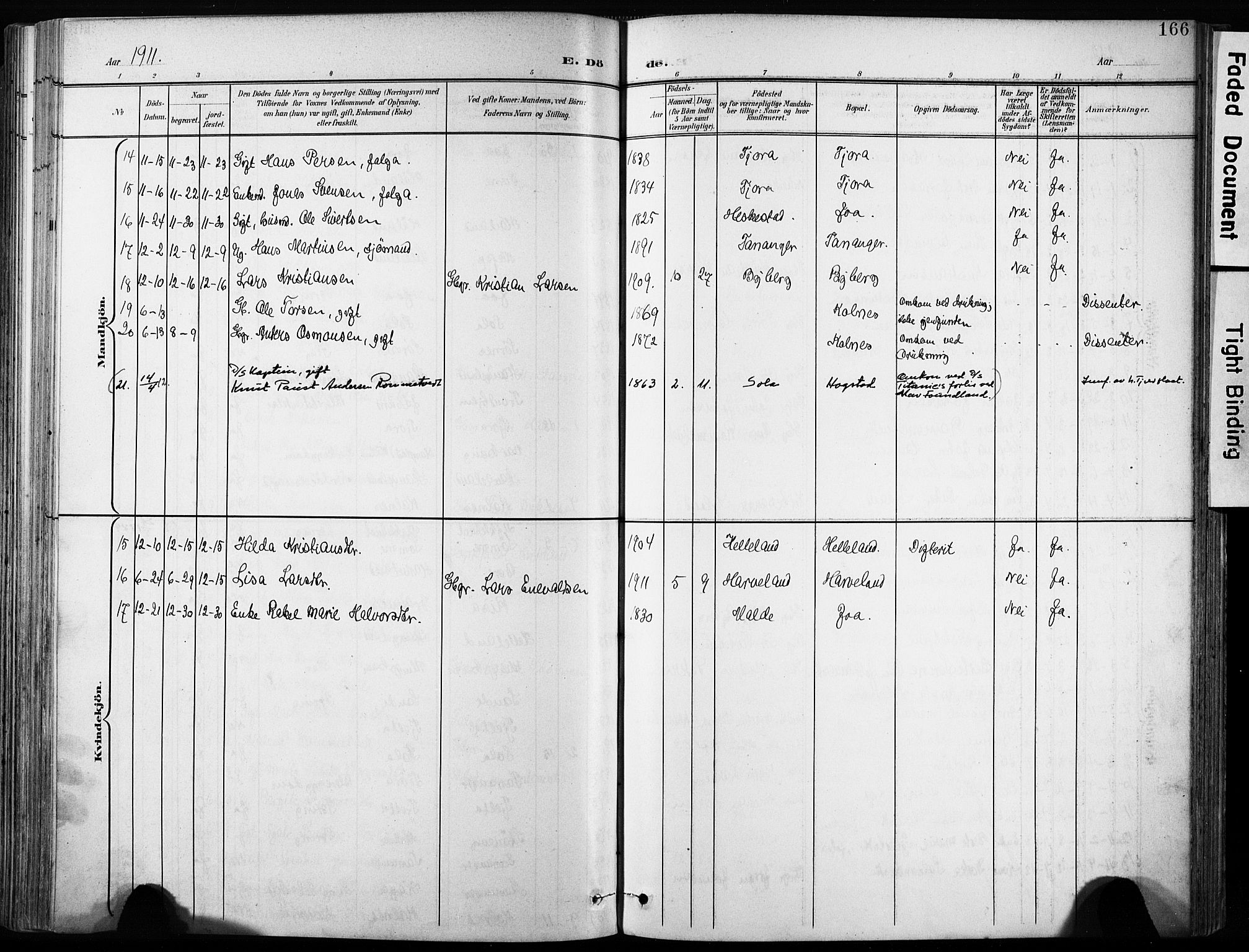 Håland sokneprestkontor, AV/SAST-A-101802/001/30BA/L0013: Parish register (official) no. A 12, 1901-1913, p. 166