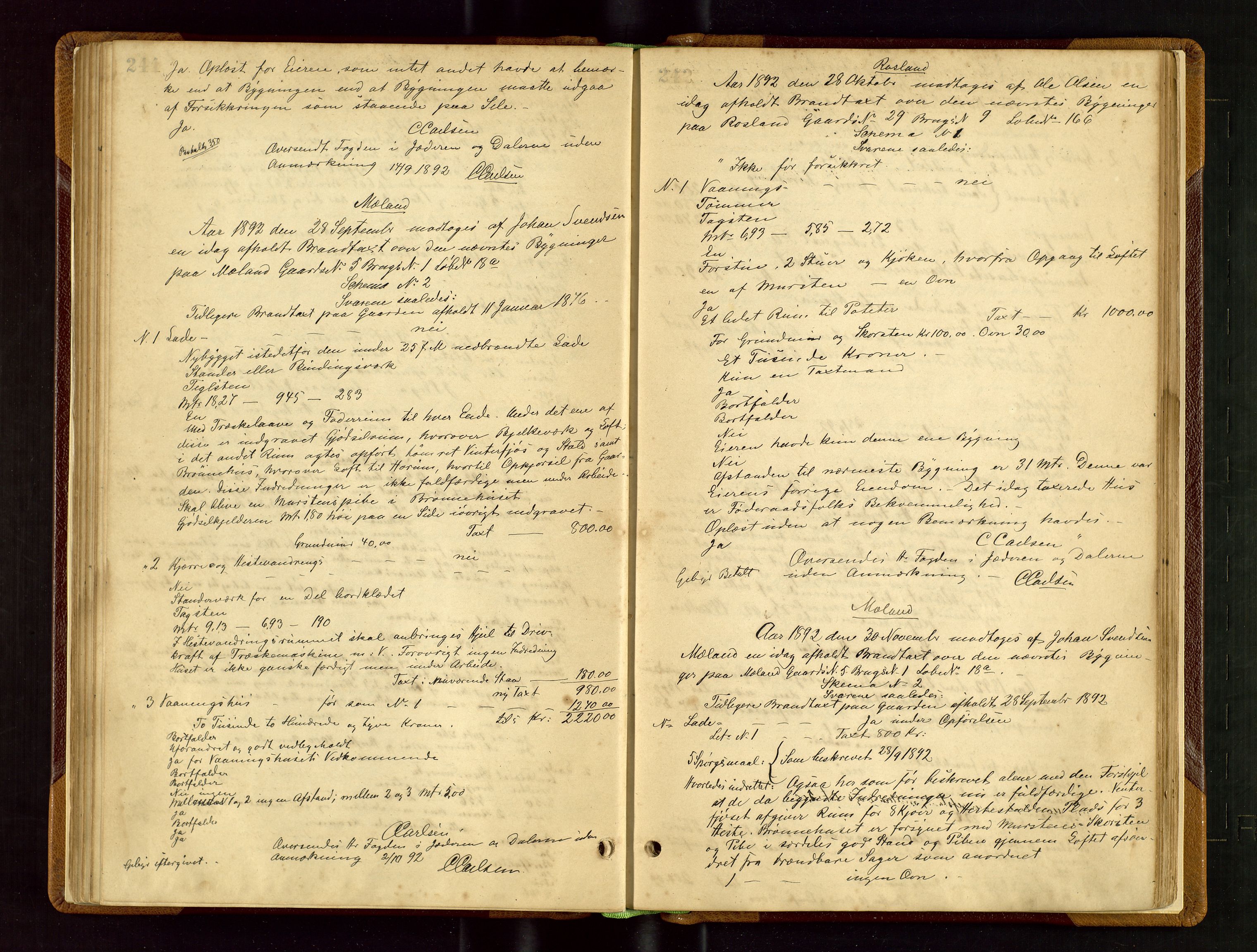Klepp lensmannskontor, AV/SAST-A-100163/Gob/L0002: "Brandtaxtprotokol" m/register samt register for 1872, 1881-1919, p. 241-242