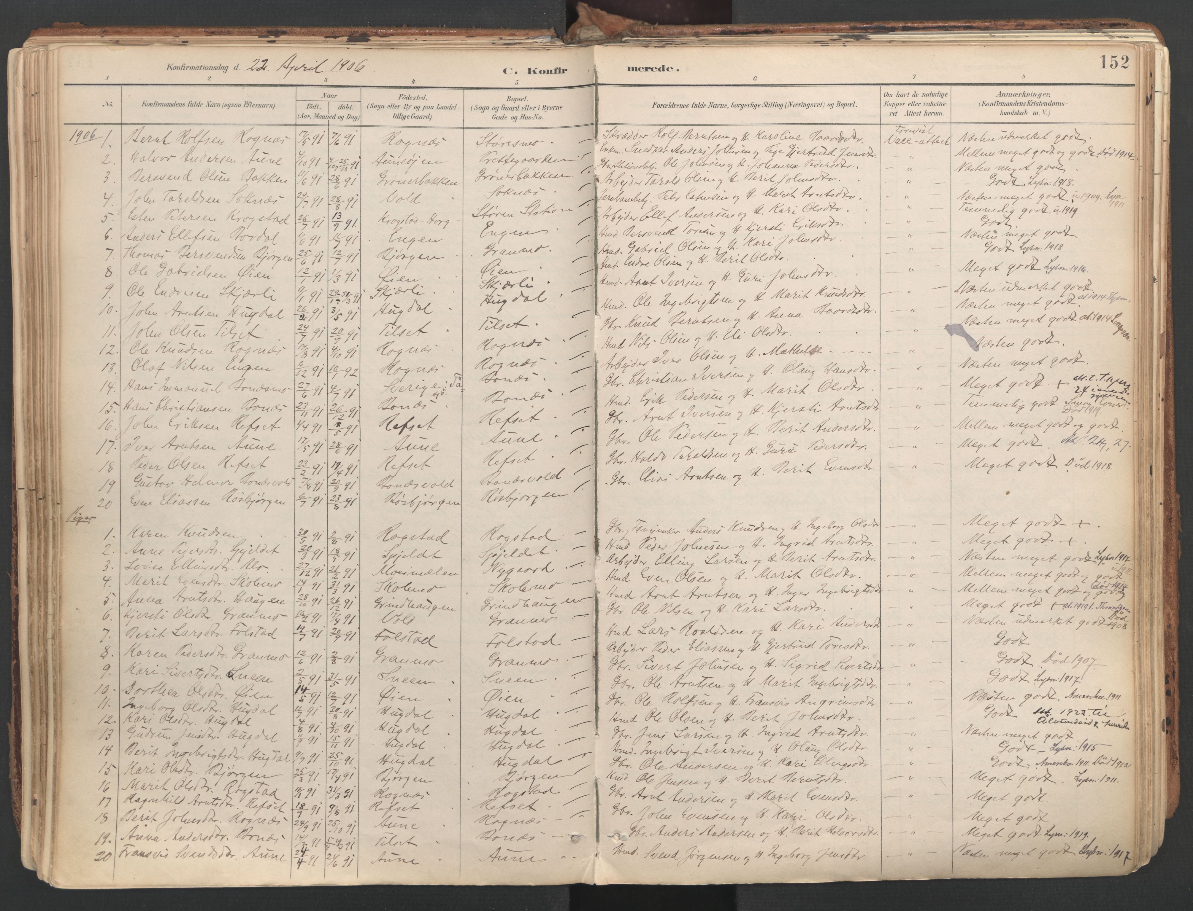 Ministerialprotokoller, klokkerbøker og fødselsregistre - Sør-Trøndelag, AV/SAT-A-1456/687/L1004: Parish register (official) no. 687A10, 1891-1923, p. 152