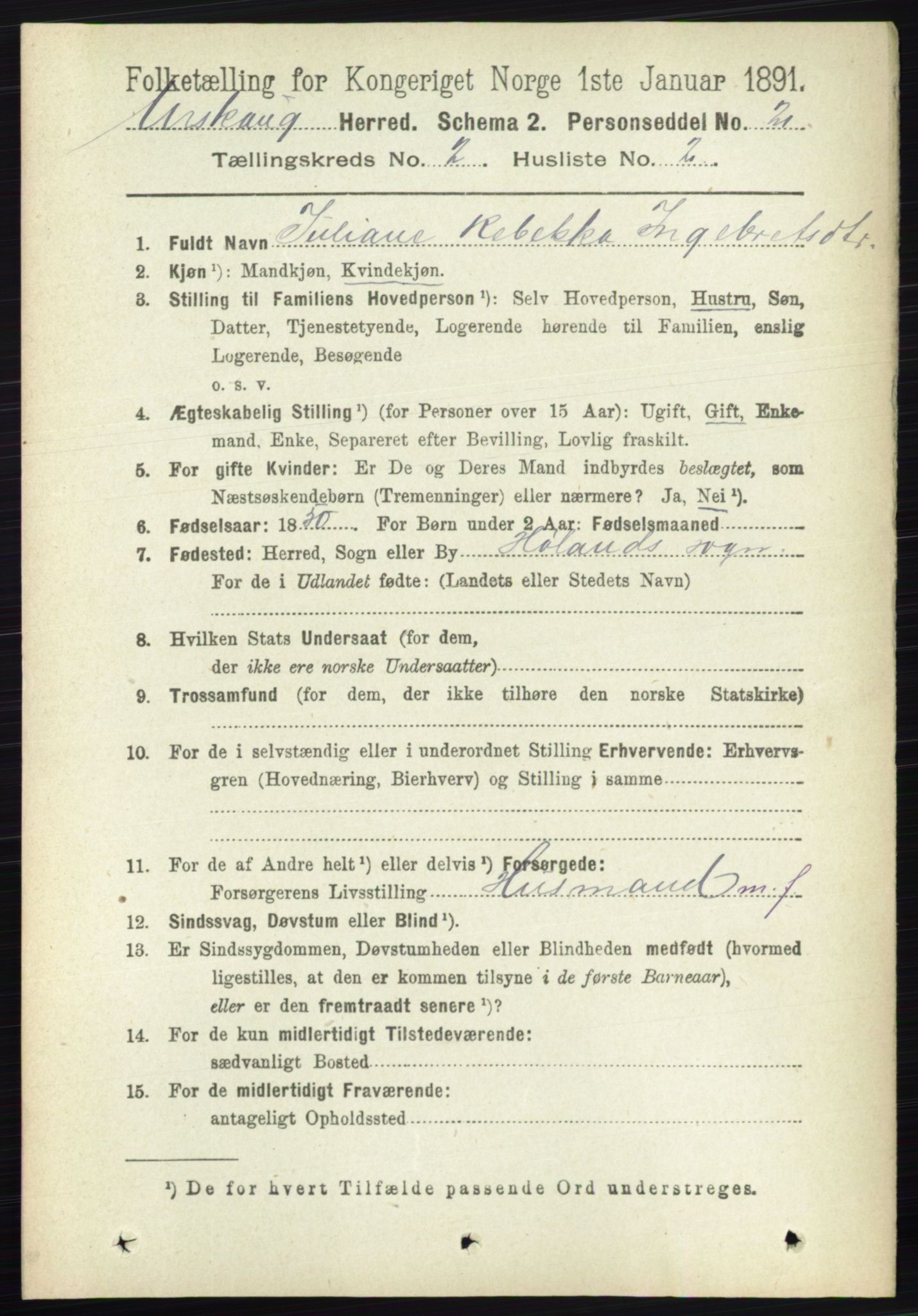 RA, 1891 census for 0224 Aurskog, 1891, p. 194