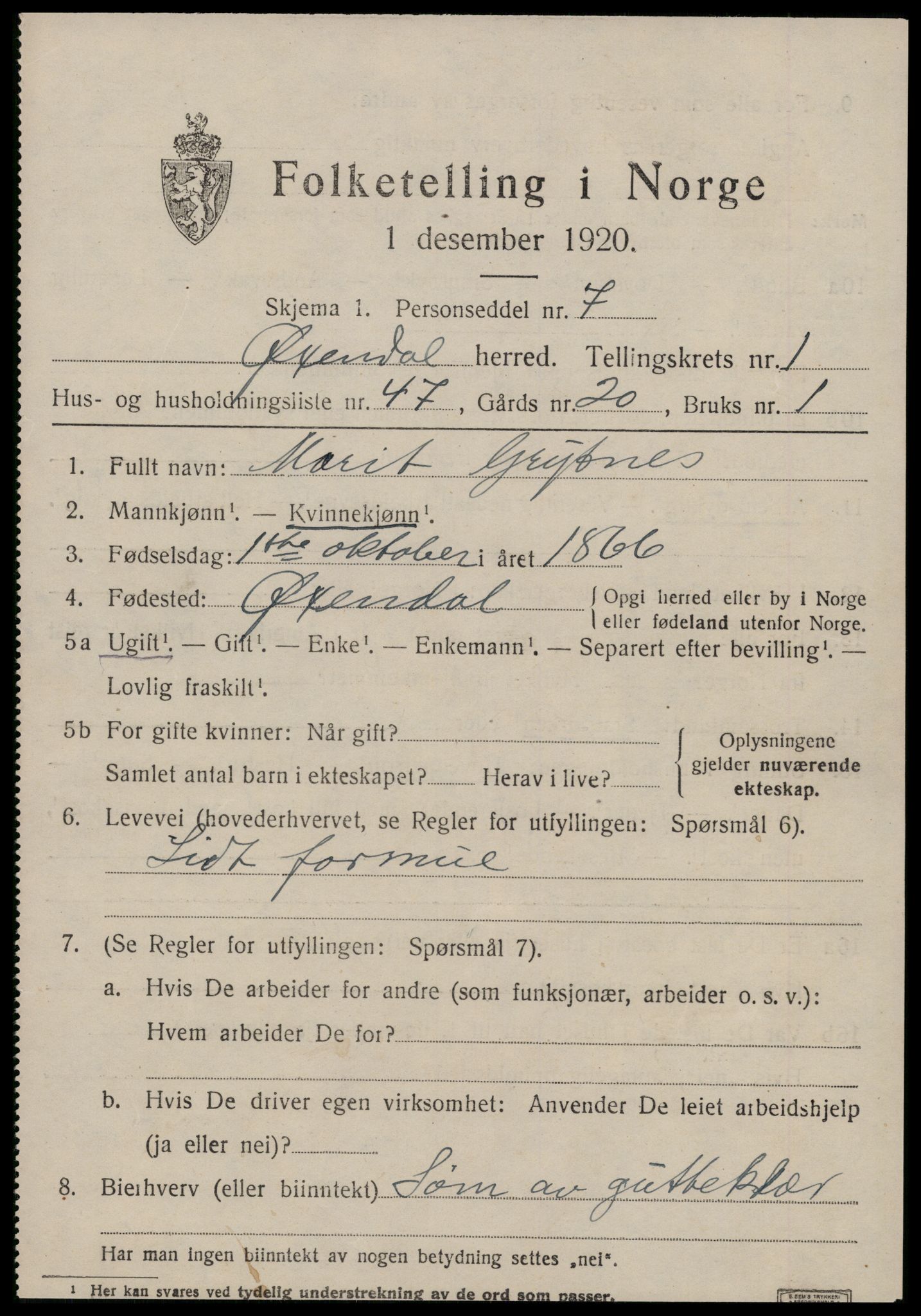 SAT, 1920 census for Øksendal, 1920, p. 687