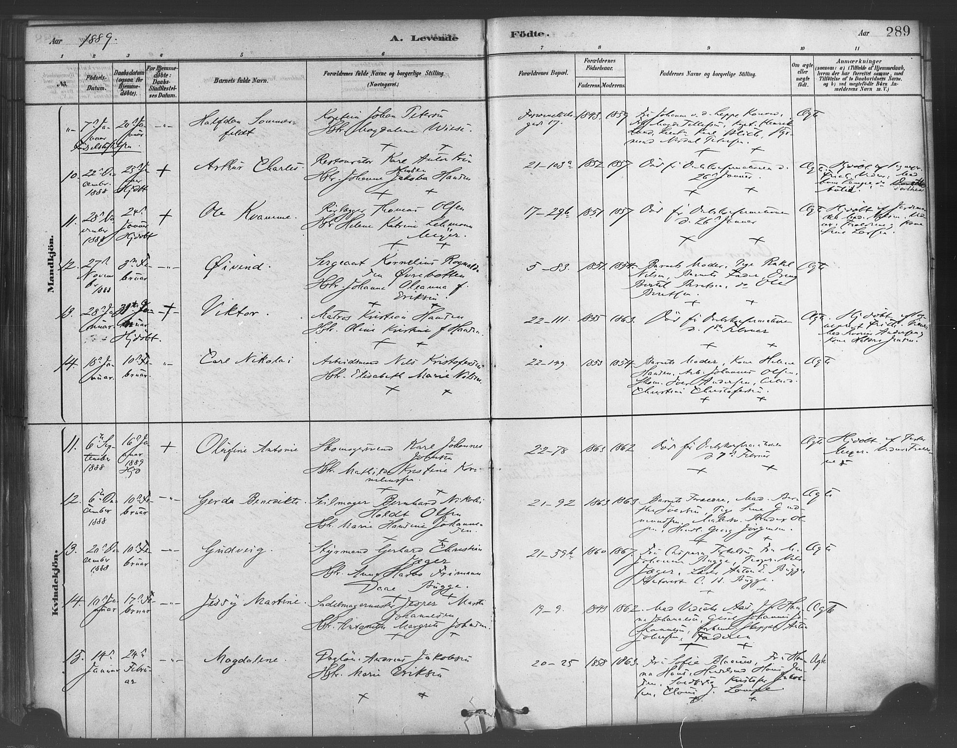 Korskirken sokneprestembete, AV/SAB-A-76101/H/Haa/L0021: Parish register (official) no. B 7, 1878-1889, p. 289