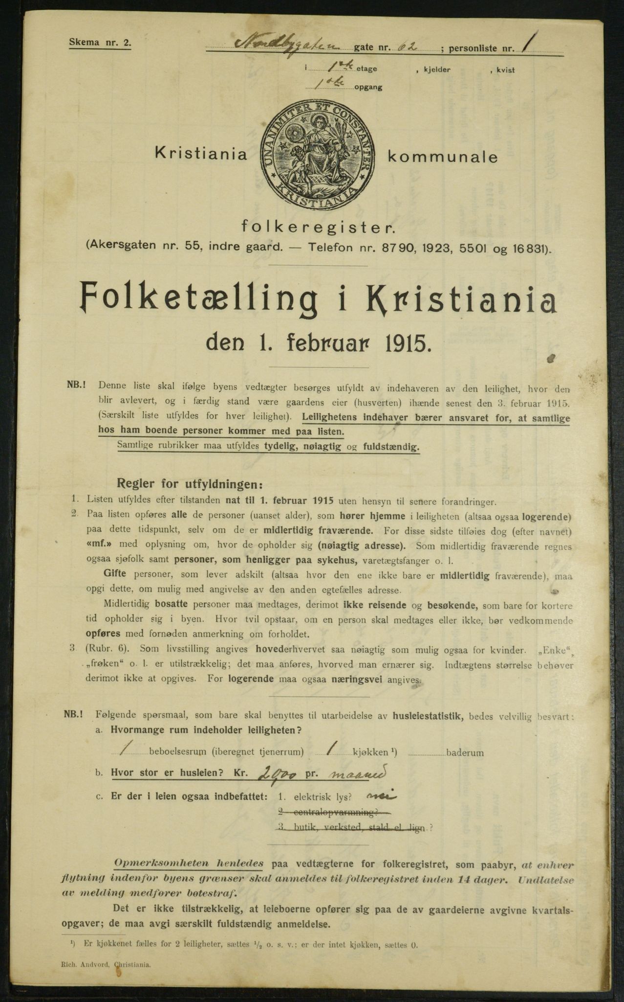 OBA, Municipal Census 1915 for Kristiania, 1915, p. 71543