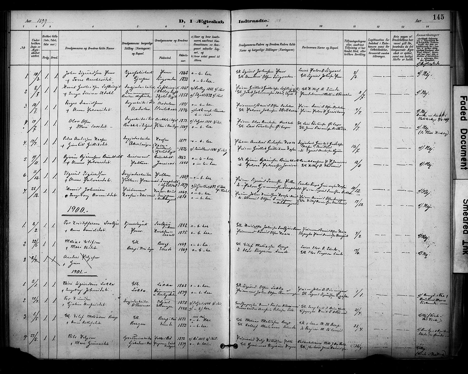 Sauherad kirkebøker, SAKO/A-298/F/Fa/L0009: Parish register (official) no. I 9, 1887-1912, p. 145