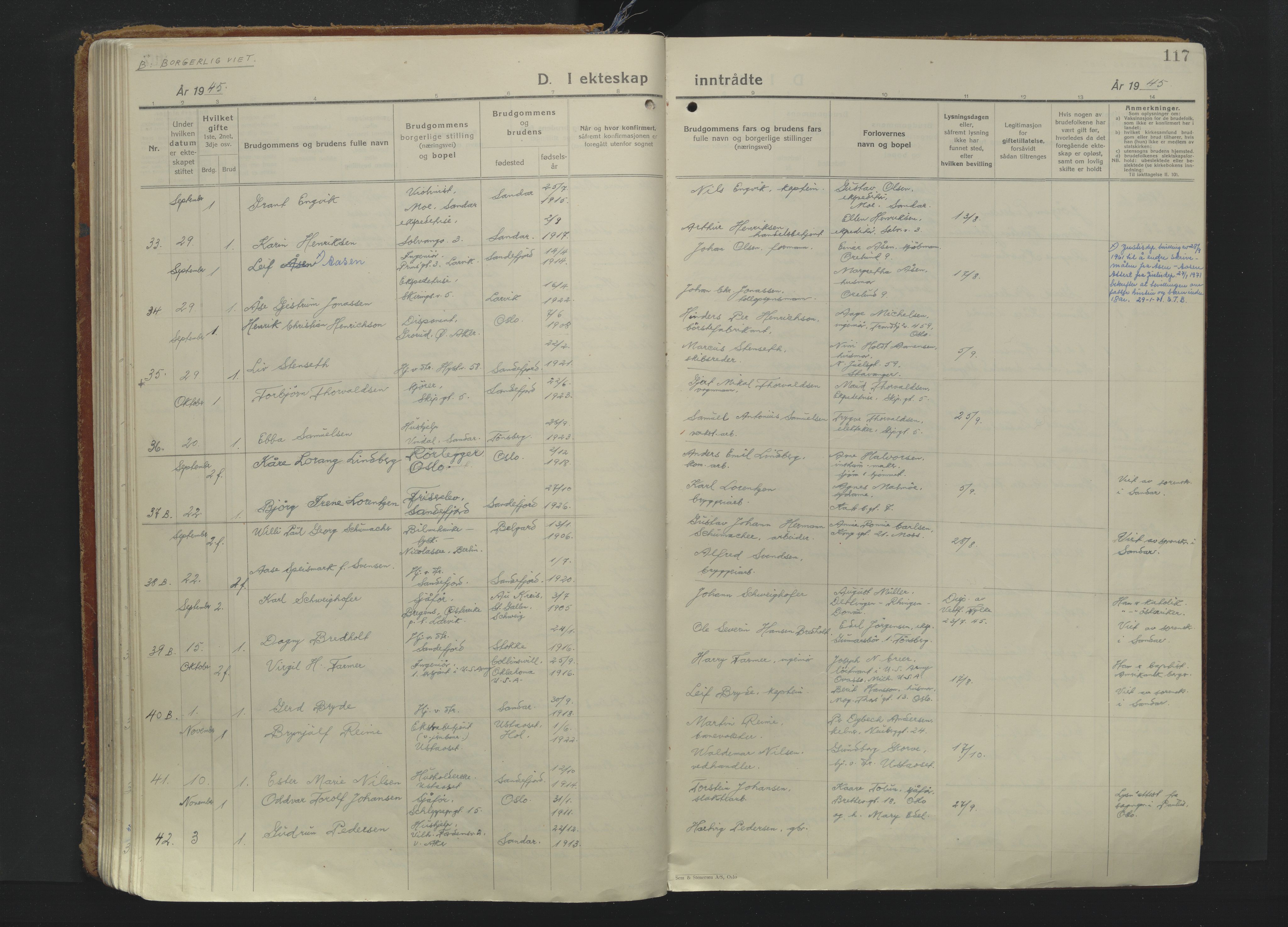 Sandefjord kirkebøker, AV/SAKO-A-315/F/Fa/L0009: Parish register (official) no. 9, 1926-1945, p. 117