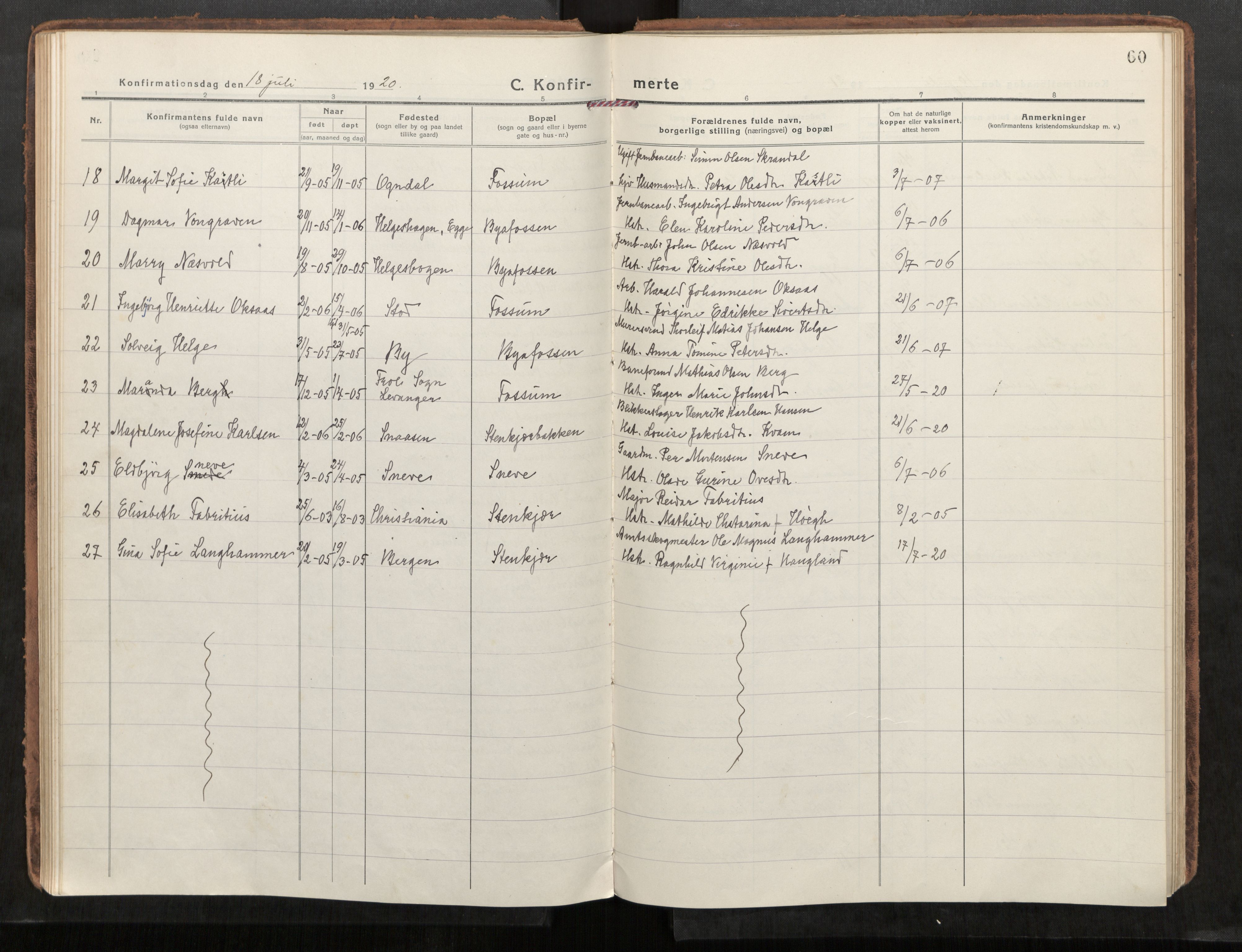 Steinkjer sokneprestkontor, AV/SAT-A-1541/01/H/Ha/Haa/L0004: Parish register (official) no. 4, 1918-1924, p. 60