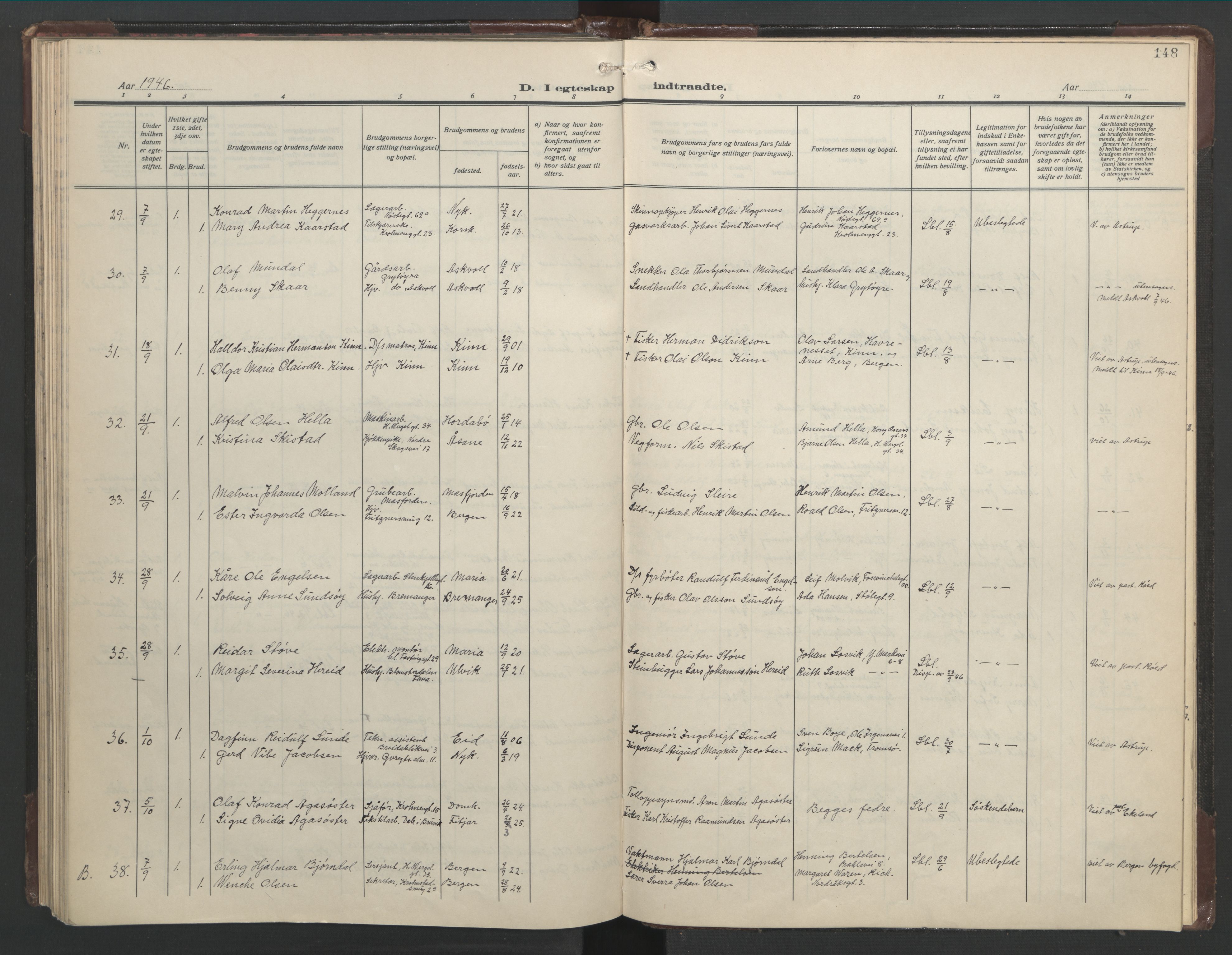 Mariakirken Sokneprestembete, AV/SAB-A-76901/H/Hab/L0011: Parish register (copy) no. A 11, 1938-1955, p. 147b-148a