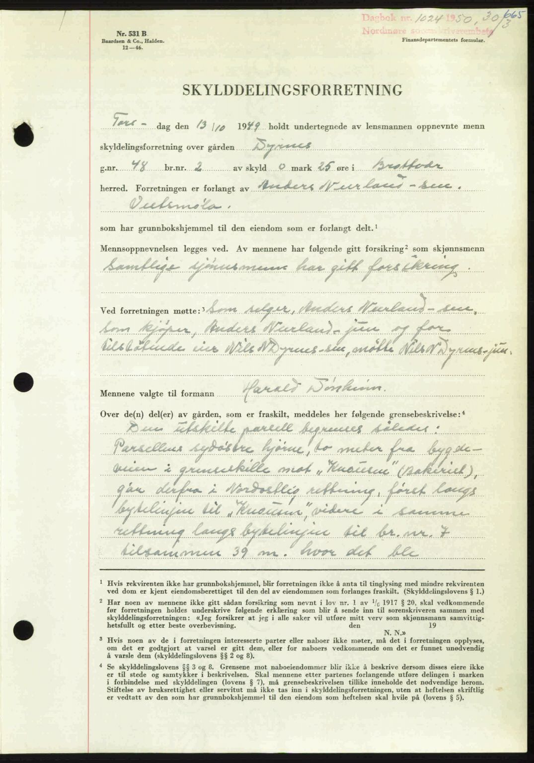 Nordmøre sorenskriveri, AV/SAT-A-4132/1/2/2Ca: Mortgage book no. A114, 1950-1950, Diary no: : 1024/1950