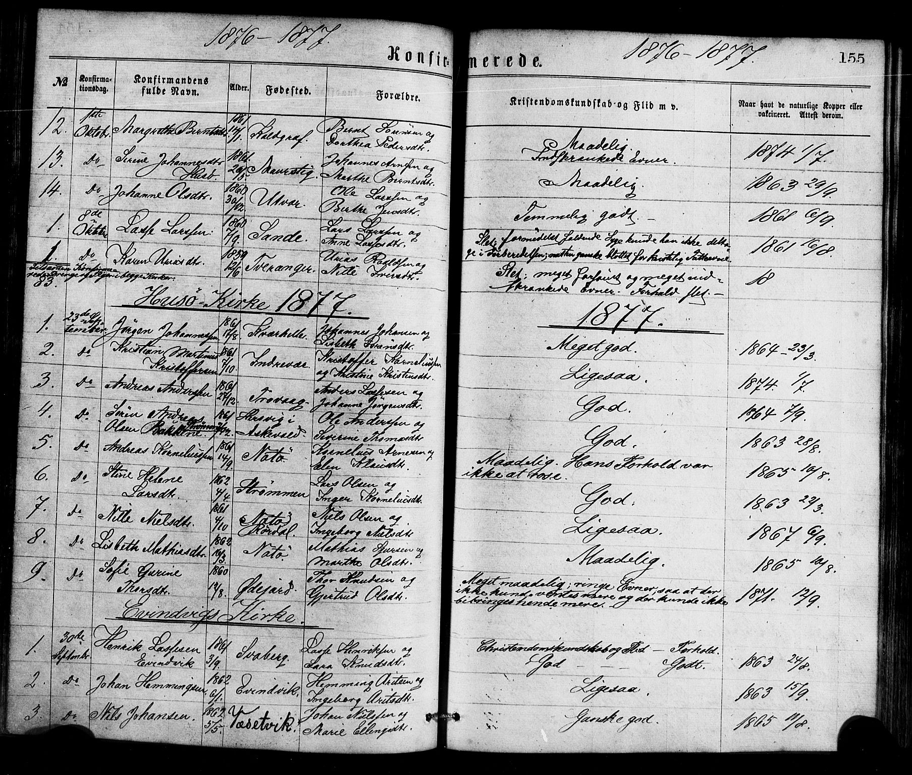 Gulen sokneprestembete, AV/SAB-A-80201/H/Haa/Haaa/L0023: Parish register (official) no. A 23, 1870-1880, p. 155