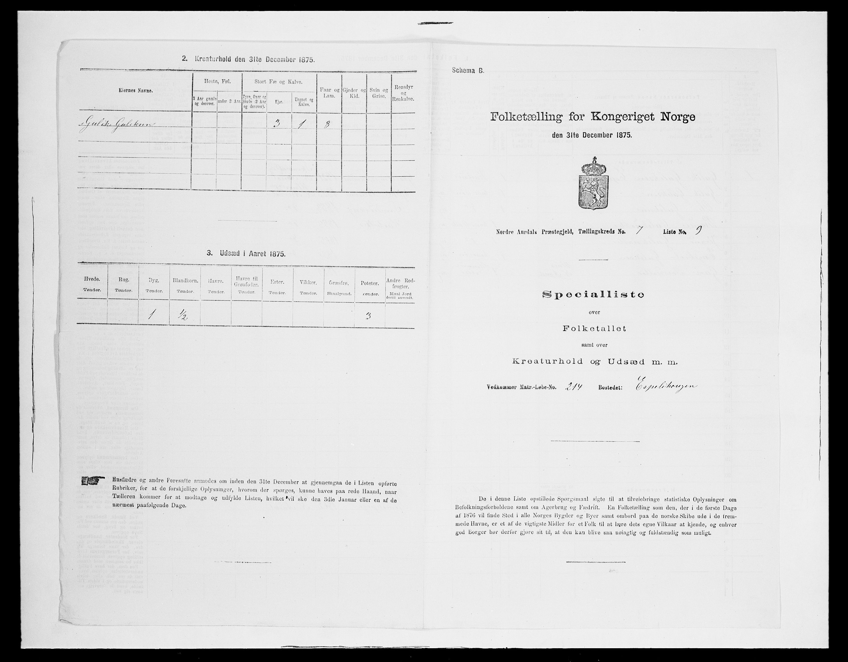 SAH, 1875 census for 0542P Nord-Aurdal, 1875, p. 1138