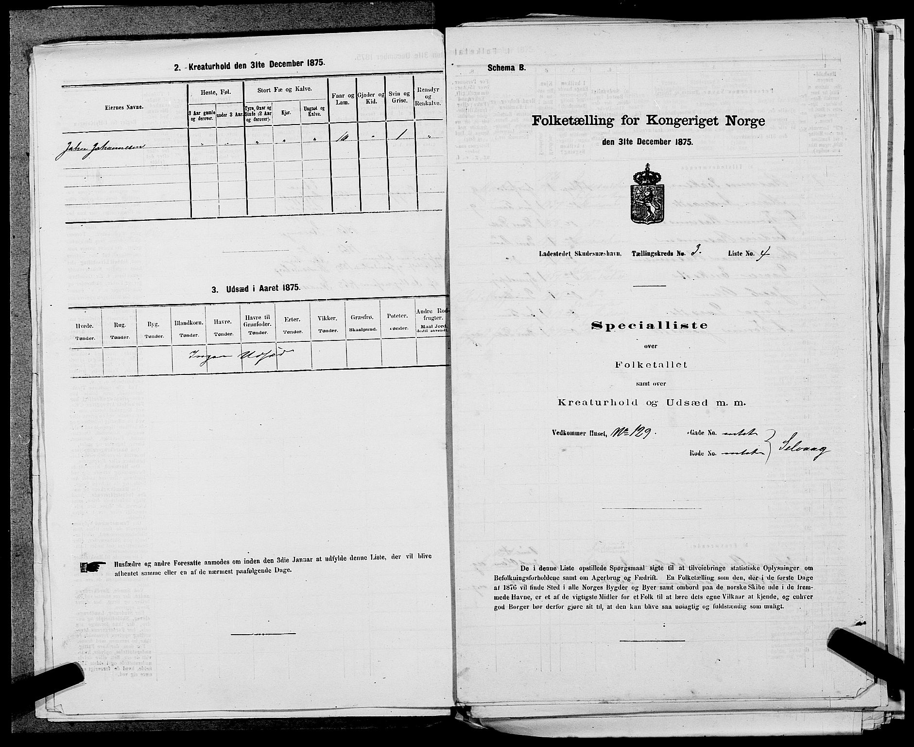 SAST, 1875 census for 1104B Skudenes/Skudeneshavn, 1875, p. 261