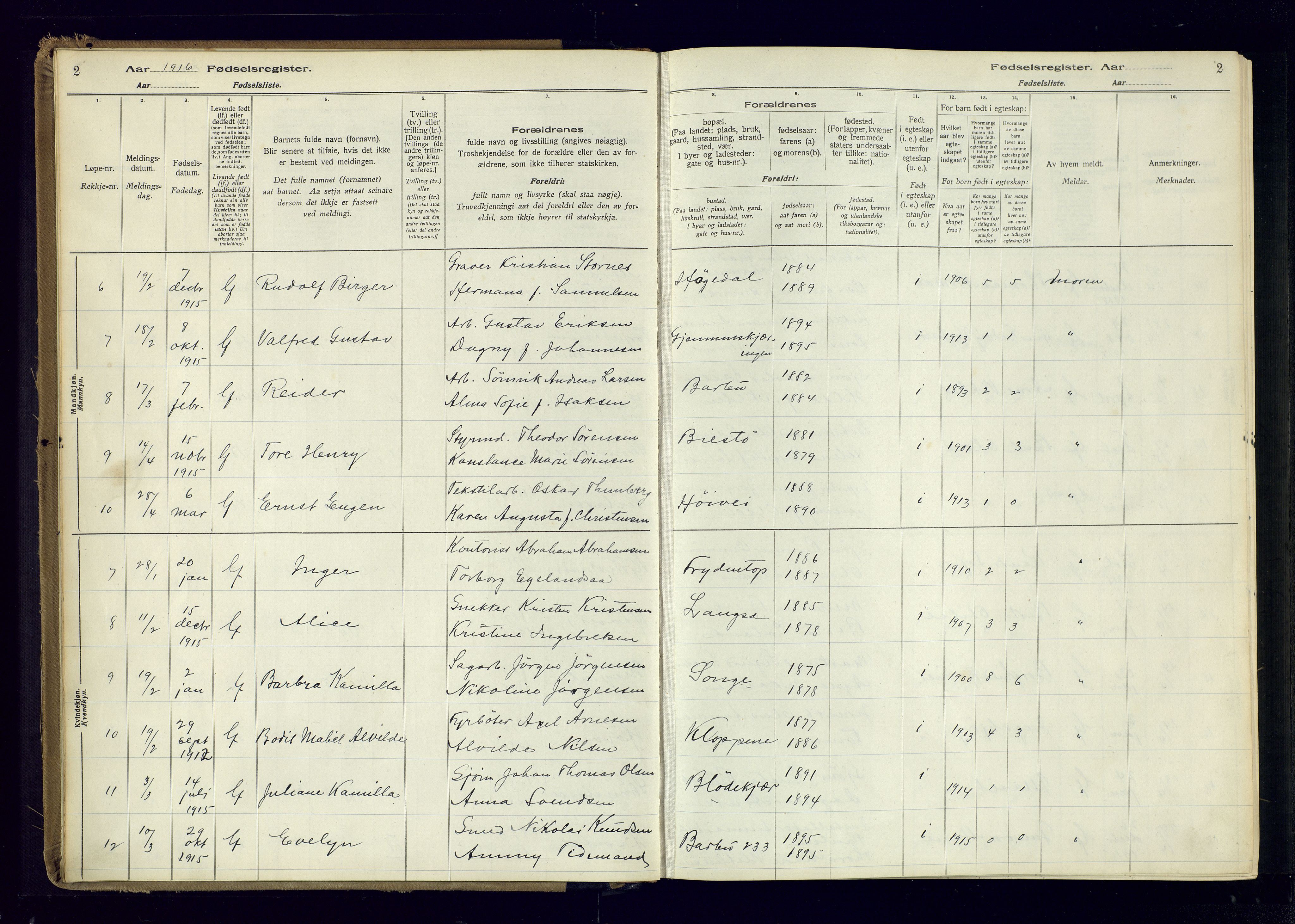 Barbu sokneprestkontor, AV/SAK-1111-0003/J/Ja/L0001: Birth register no. A-VIII-1, 1916-1937, p. 2