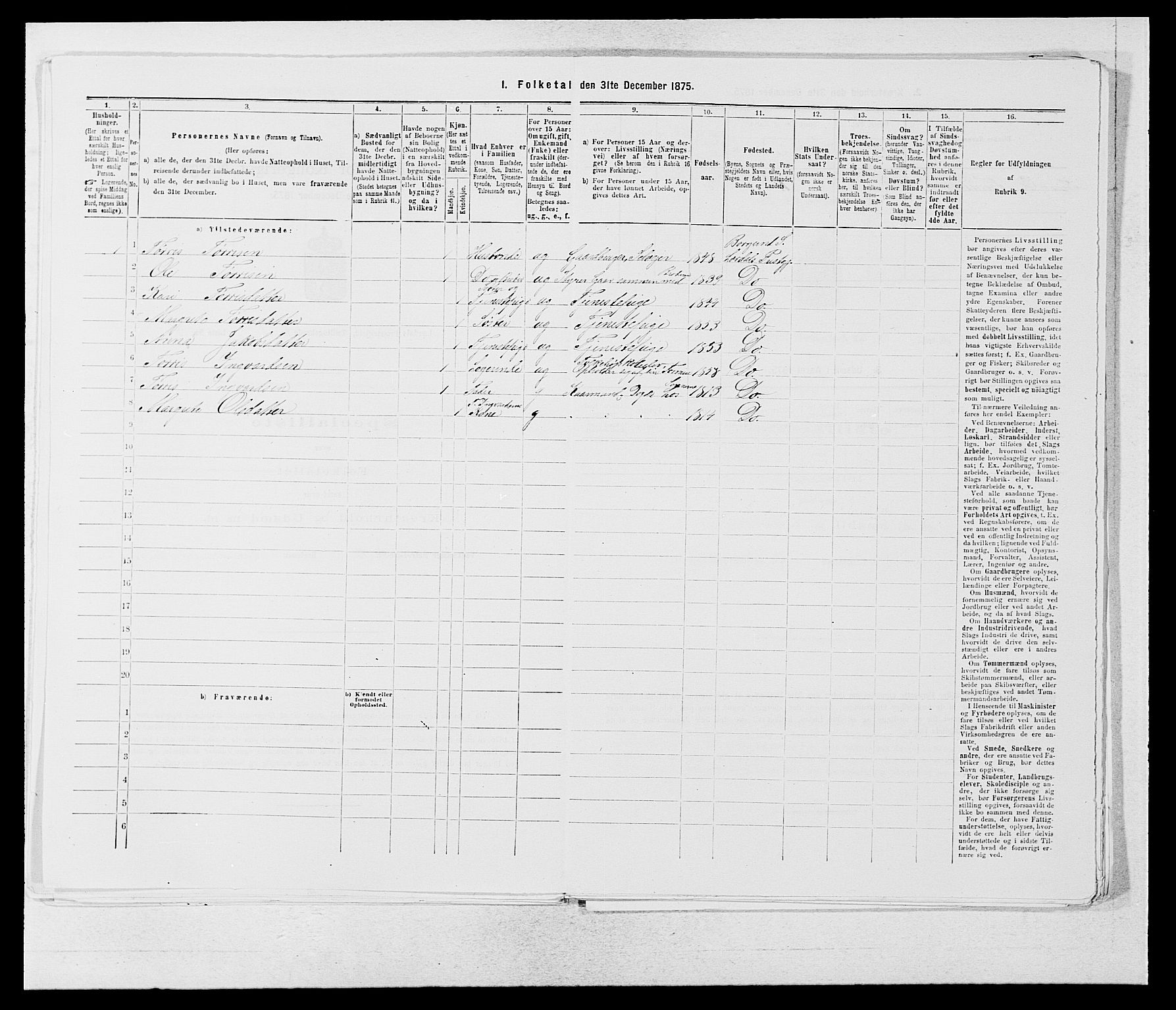 SAB, 1875 census for 1422P Lærdal, 1875, p. 1078