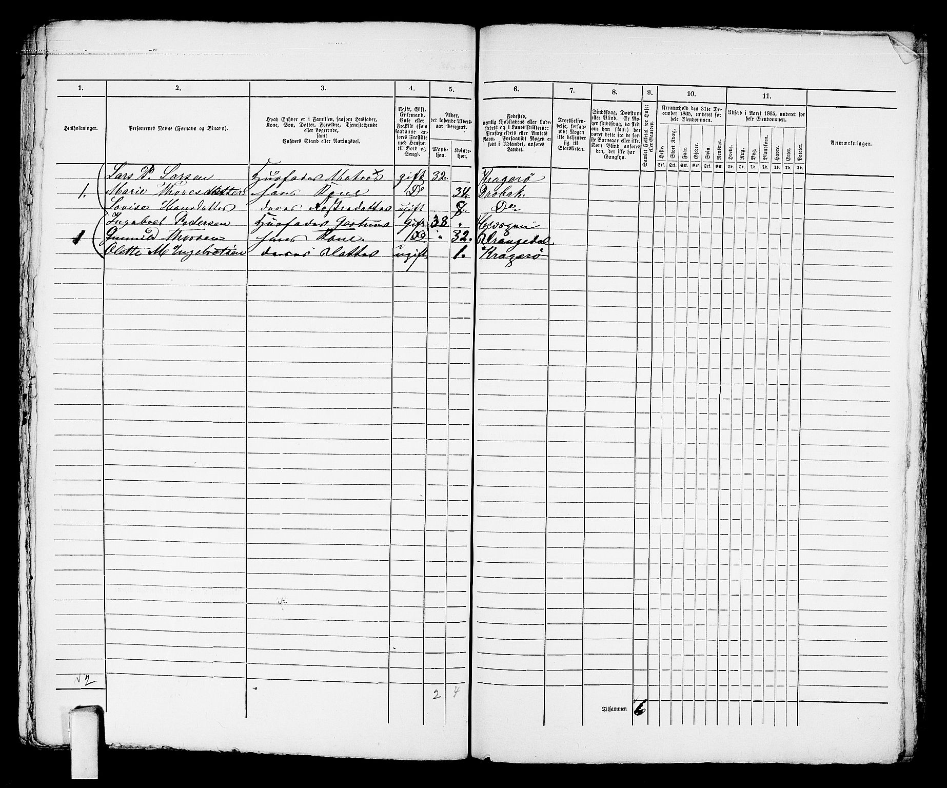 RA, 1865 census for Kragerø/Kragerø, 1865, p. 569