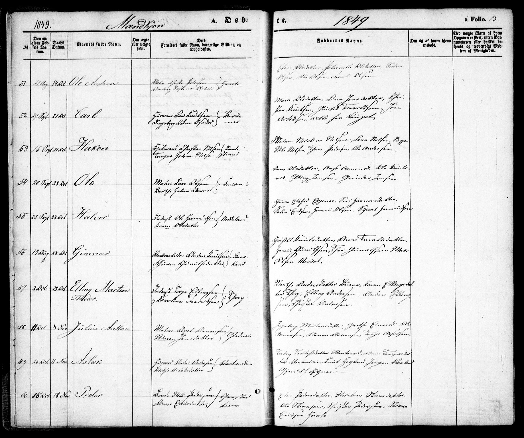 Holt sokneprestkontor, AV/SAK-1111-0021/F/Fa/L0008: Parish register (official) no. A 8, 1849-1860, p. 13