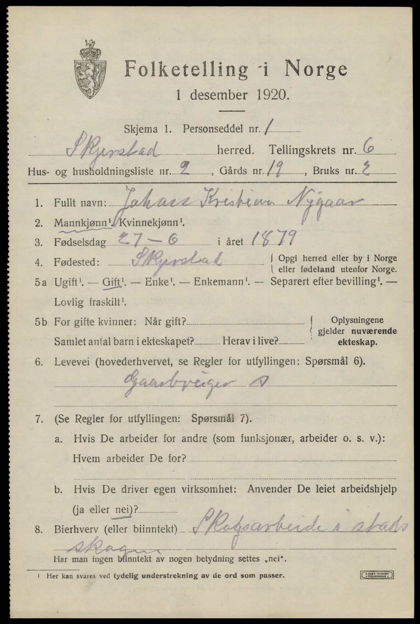 SAT, 1920 census for Skjerstad, 1920, p. 2155