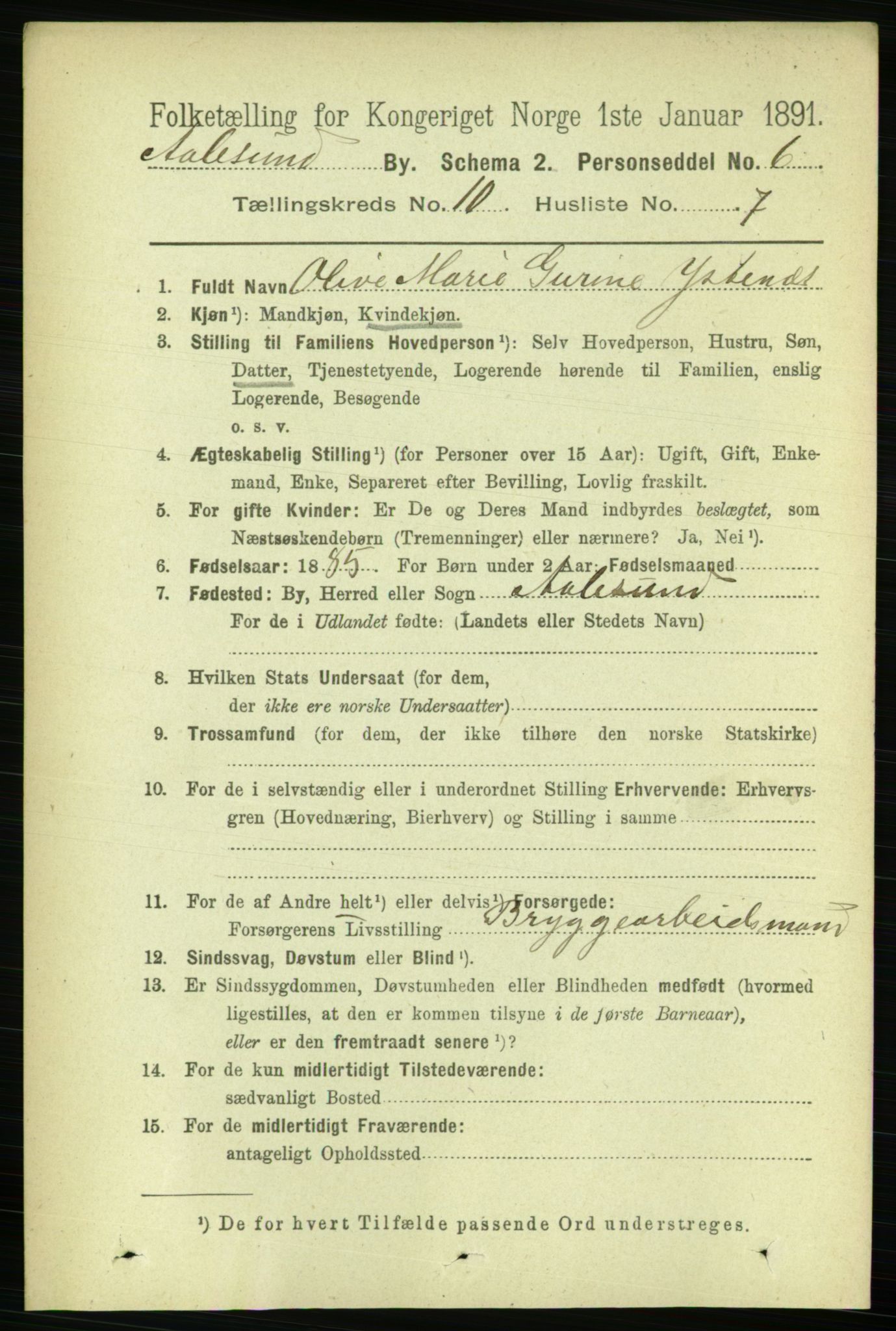 RA, 1891 census for 1501 Ålesund, 1891, p. 6685