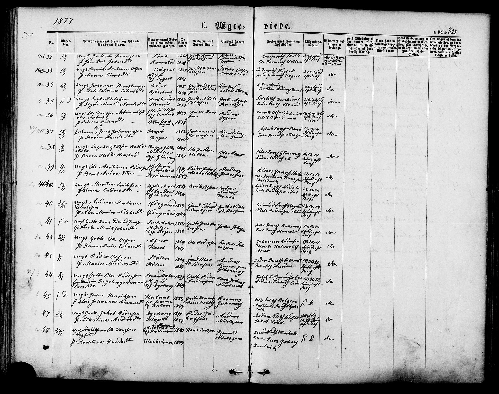 Ministerialprotokoller, klokkerbøker og fødselsregistre - Møre og Romsdal, AV/SAT-A-1454/568/L0805: Parish register (official) no. 568A12 /1, 1869-1884, p. 322